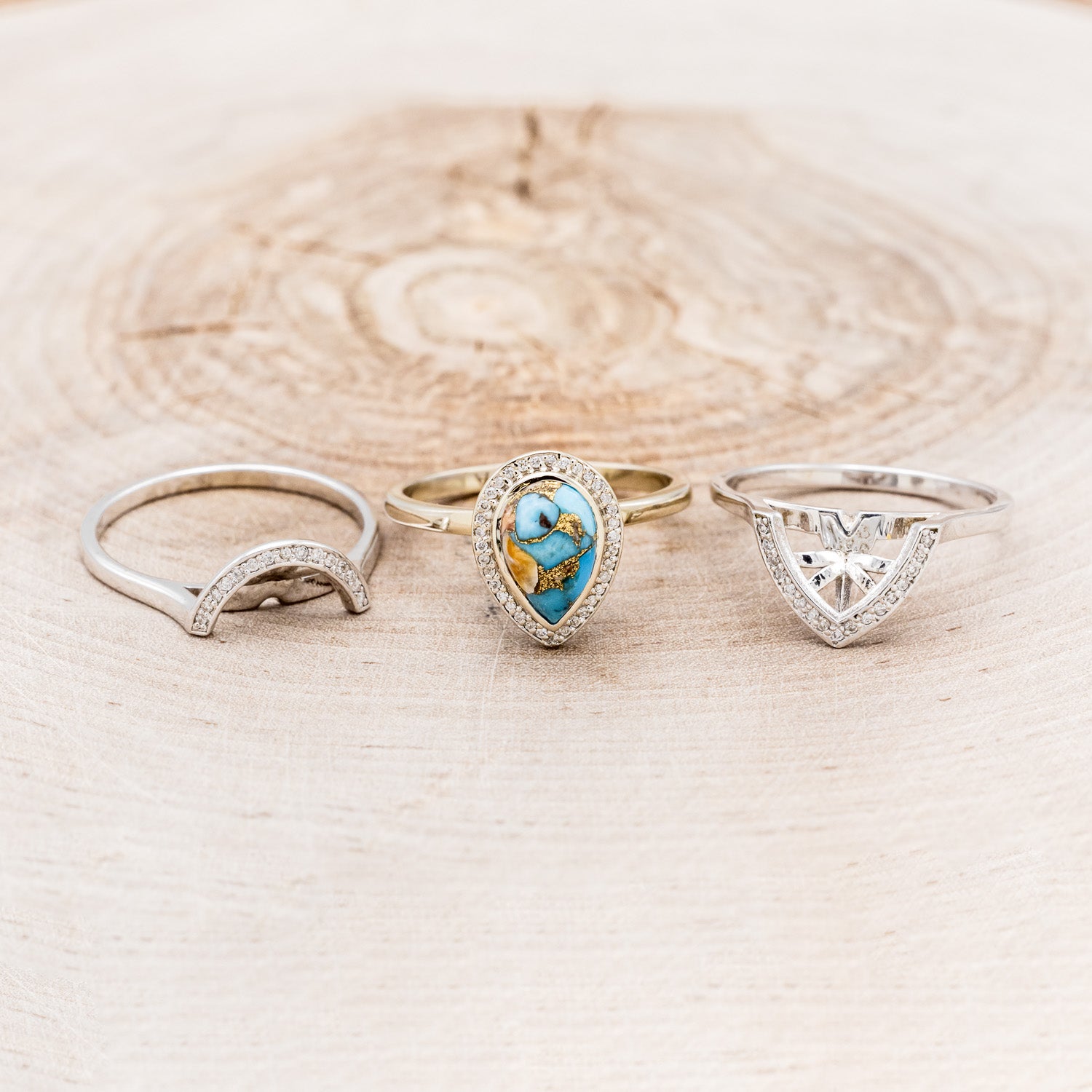 "TERRA" BRIDAL SUITE - PEAR-SHAPED TURQUOISE ENGAGEMENT RING WITH DIAMOND HALO & TRACERS-6
