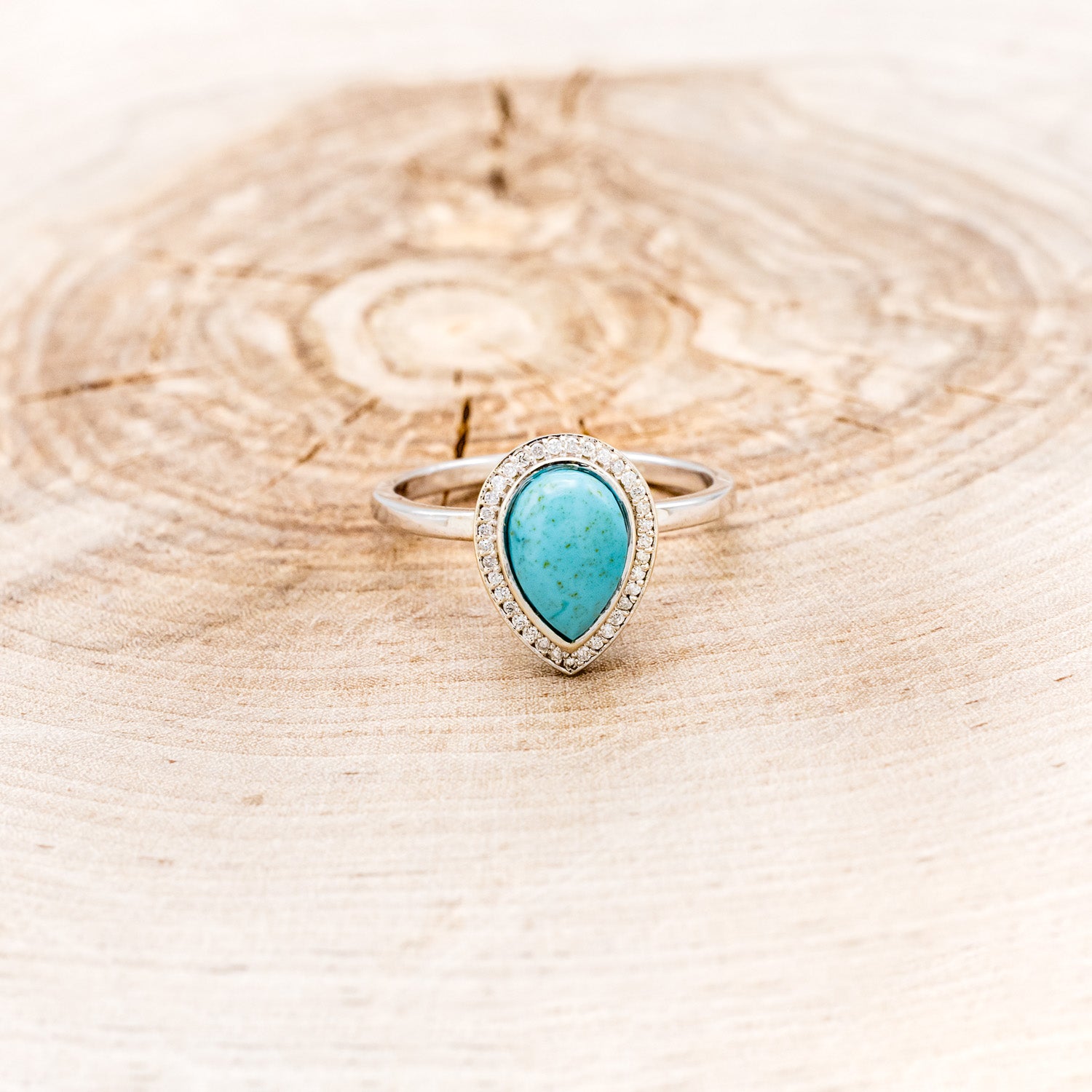 "TERRA" - PEAR-SHAPED TURQUOISE ENGAGEMENT RING WITH DIAMOND HALO-16