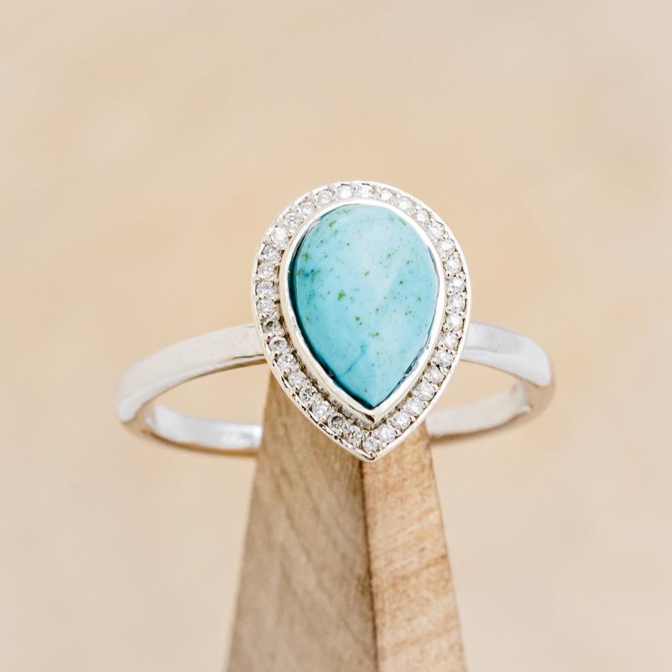 "TERRA" - PEAR-SHAPED TURQUOISE ENGAGEMENT RING WITH DIAMOND HALO-13