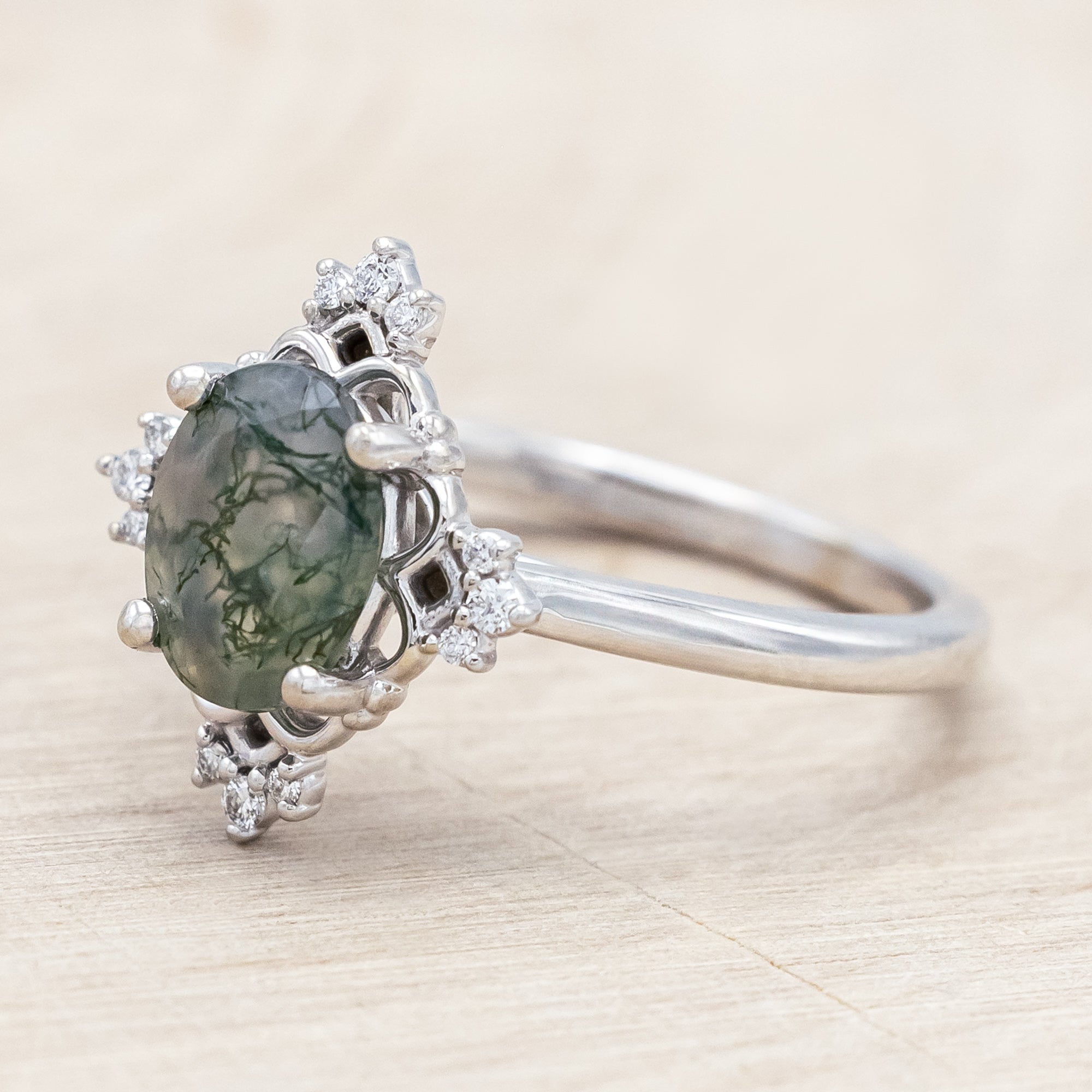 "TREVA" - OVAL CUT ENGAGEMENT RING WITH DIAMOND ACCENTS & "MELODY" TRACER-Staghead Designs