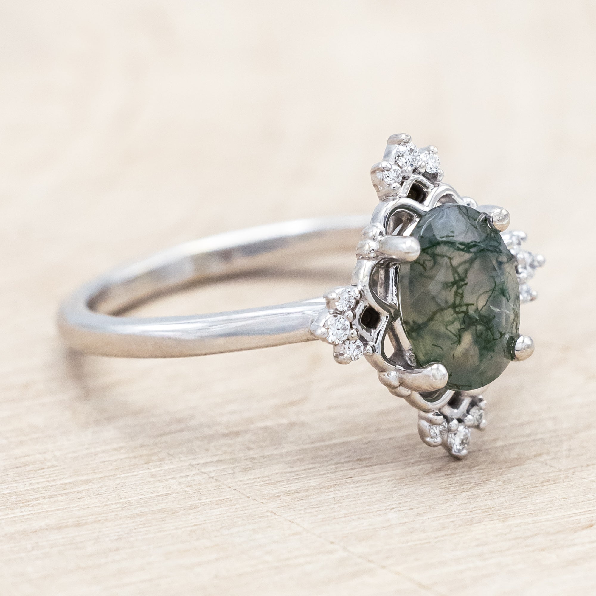 "TREVA" - OVAL CUT ENGAGEMENT RING WITH DIAMOND ACCENTS & "MELODY" TRACER-Staghead Designs