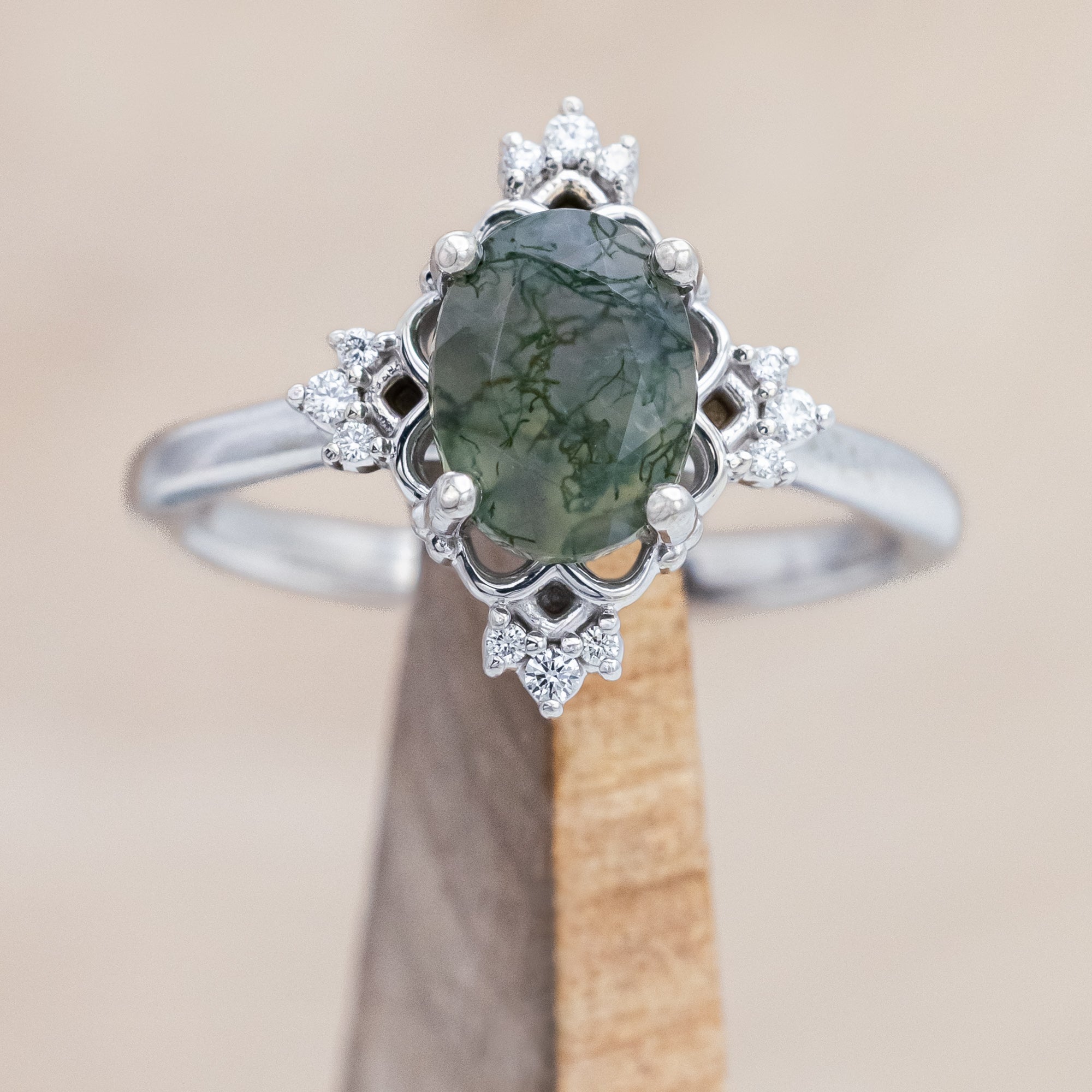 "TREVA" - OVAL CUT ENGAGEMENT RING WITH DIAMOND ACCENTS & "MELODY" TRACER-Staghead Designs