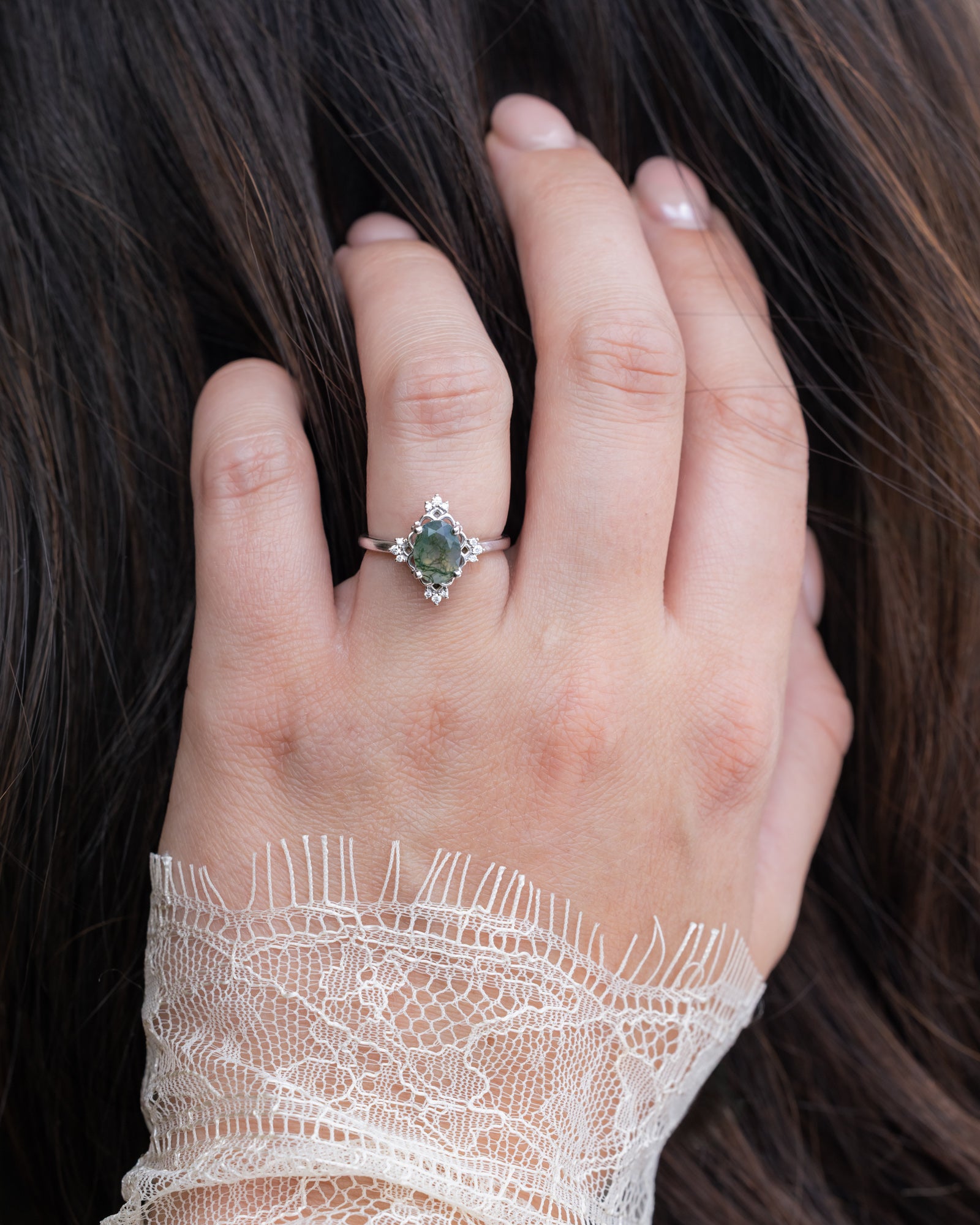 "TREVA" - OVAL CUT ENGAGEMENT RING WITH DIAMOND ACCENTS & "MELODY" TRACER-Staghead Designs