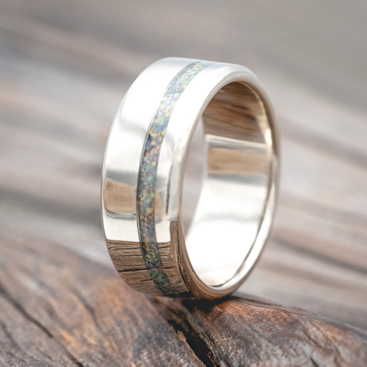 "VERTIGO" - WEDDING BAND WITH SINGLE INLAY-Staghead Designs