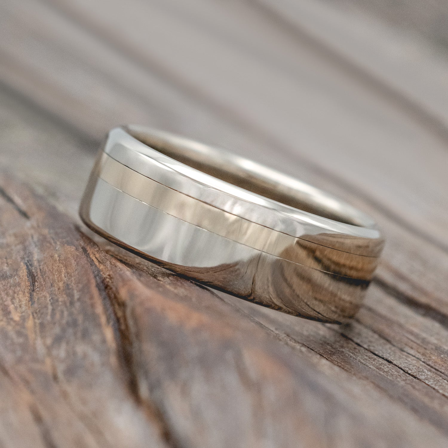 "VERTIGO" - 14K GOLD INLAY WEDDING RING-Staghead Designs