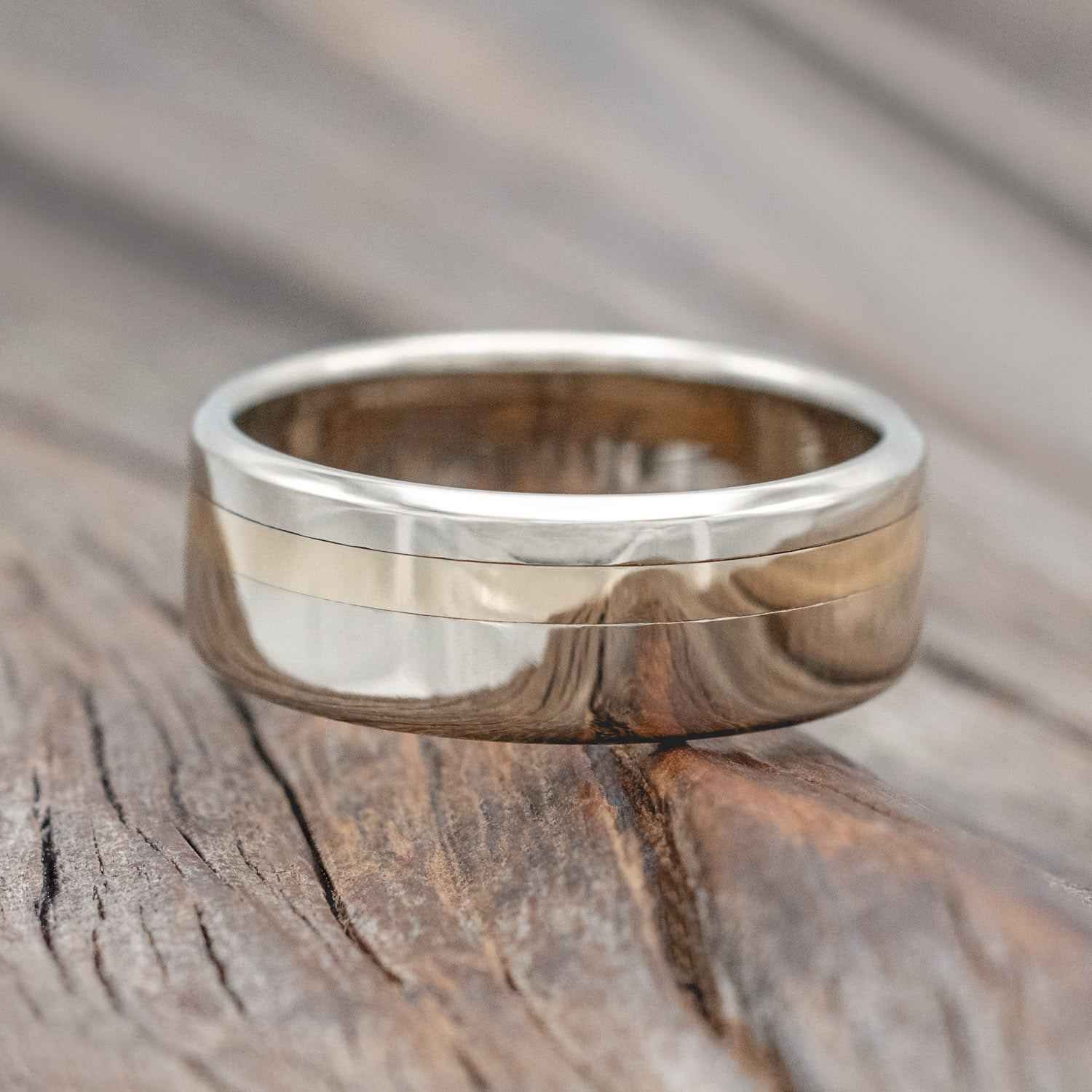 "VERTIGO" - 14K GOLD INLAY WEDDING RING-Staghead Designs