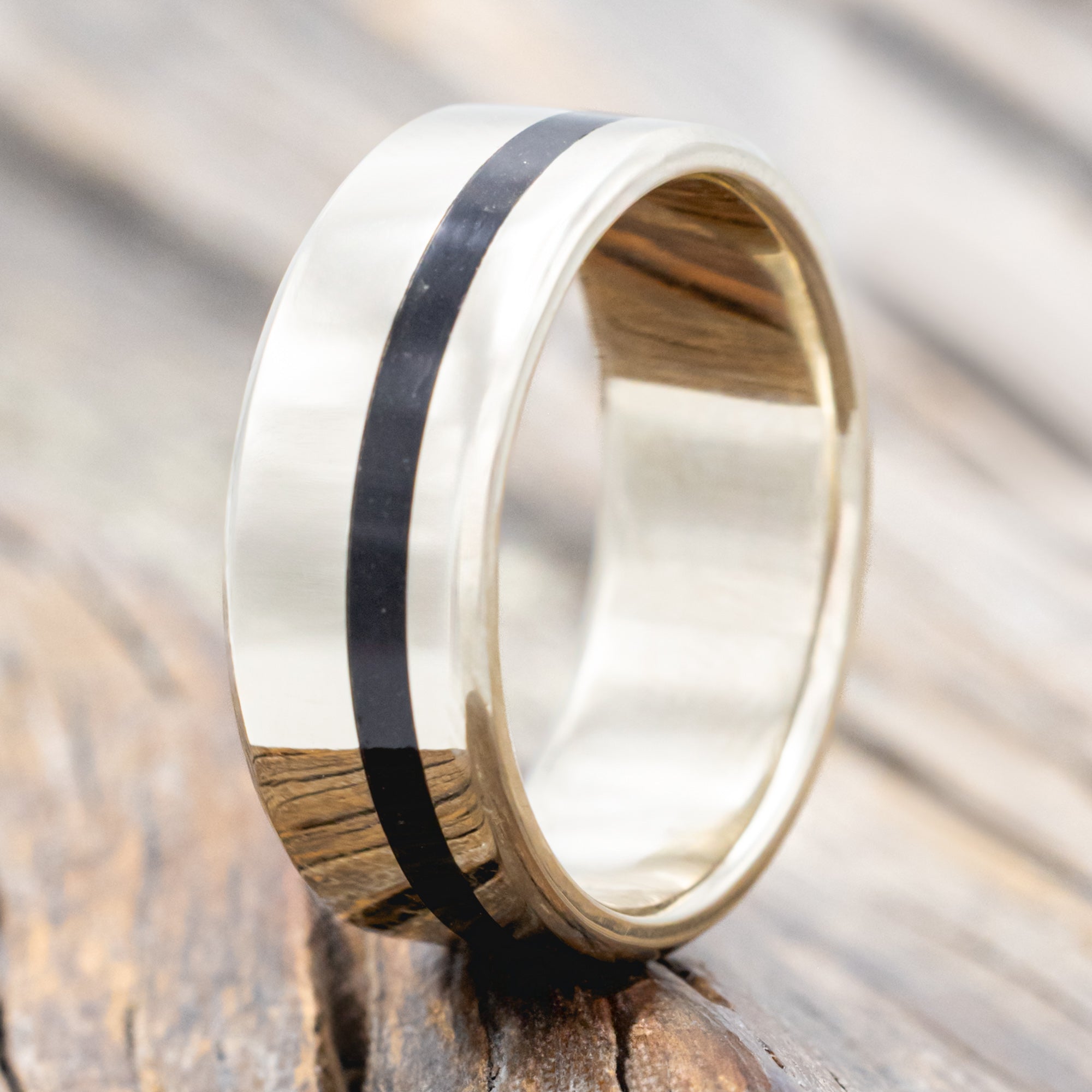 "Vertigo" - Jet Stone Wedding Band - White Gold - Size 9-Staghead Designs