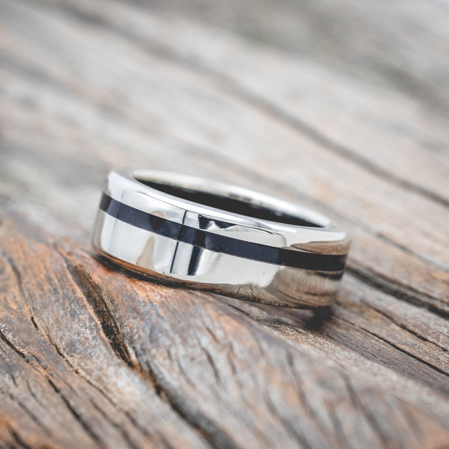 "VERTIGO" - JET STONE LINING & INLAY WEDDING BAND FEATURING A 14K GOLD BAND-Staghead Designs
