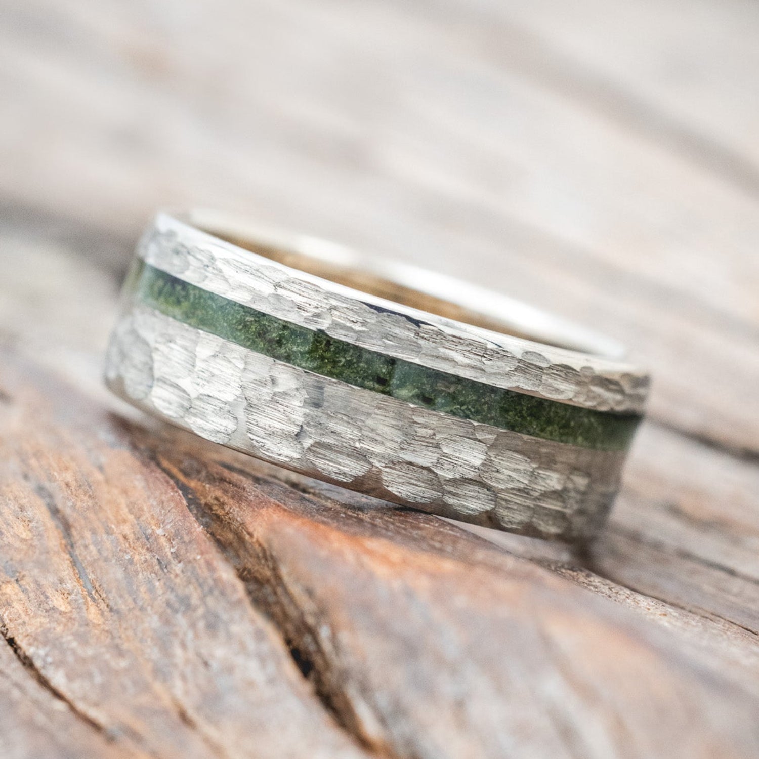 "VERTIGO" - MOSS WEDDING BAND WITH A HAMMERED FINISH-Staghead Designs