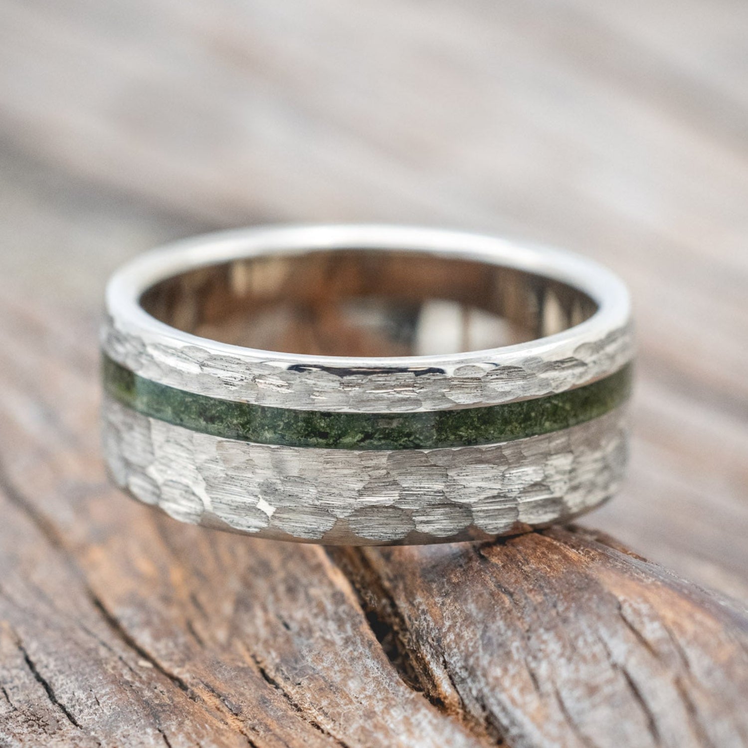 "VERTIGO" - MOSS WEDDING BAND WITH A HAMMERED FINISH-Staghead Designs