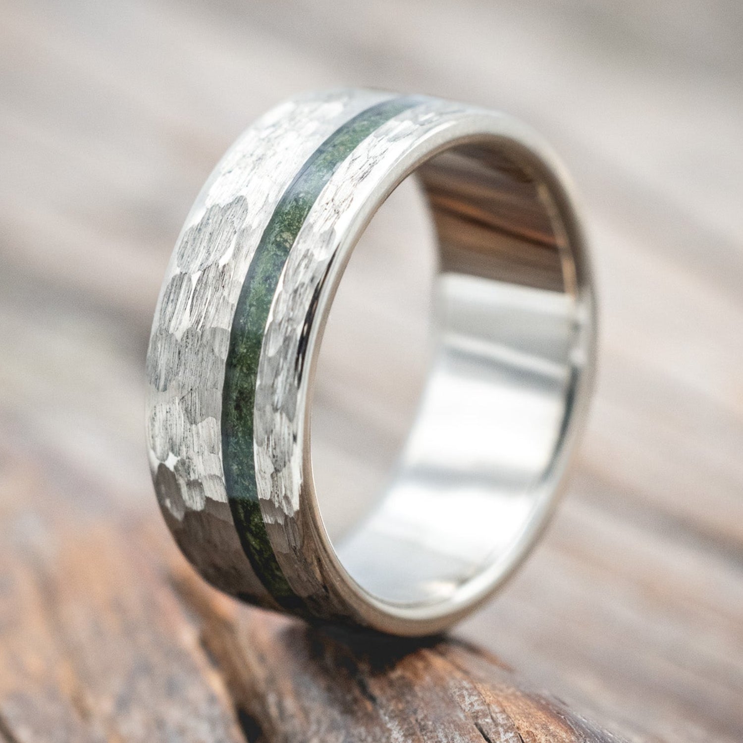 "VERTIGO" - MOSS WEDDING BAND WITH A HAMMERED FINISH-Staghead Designs