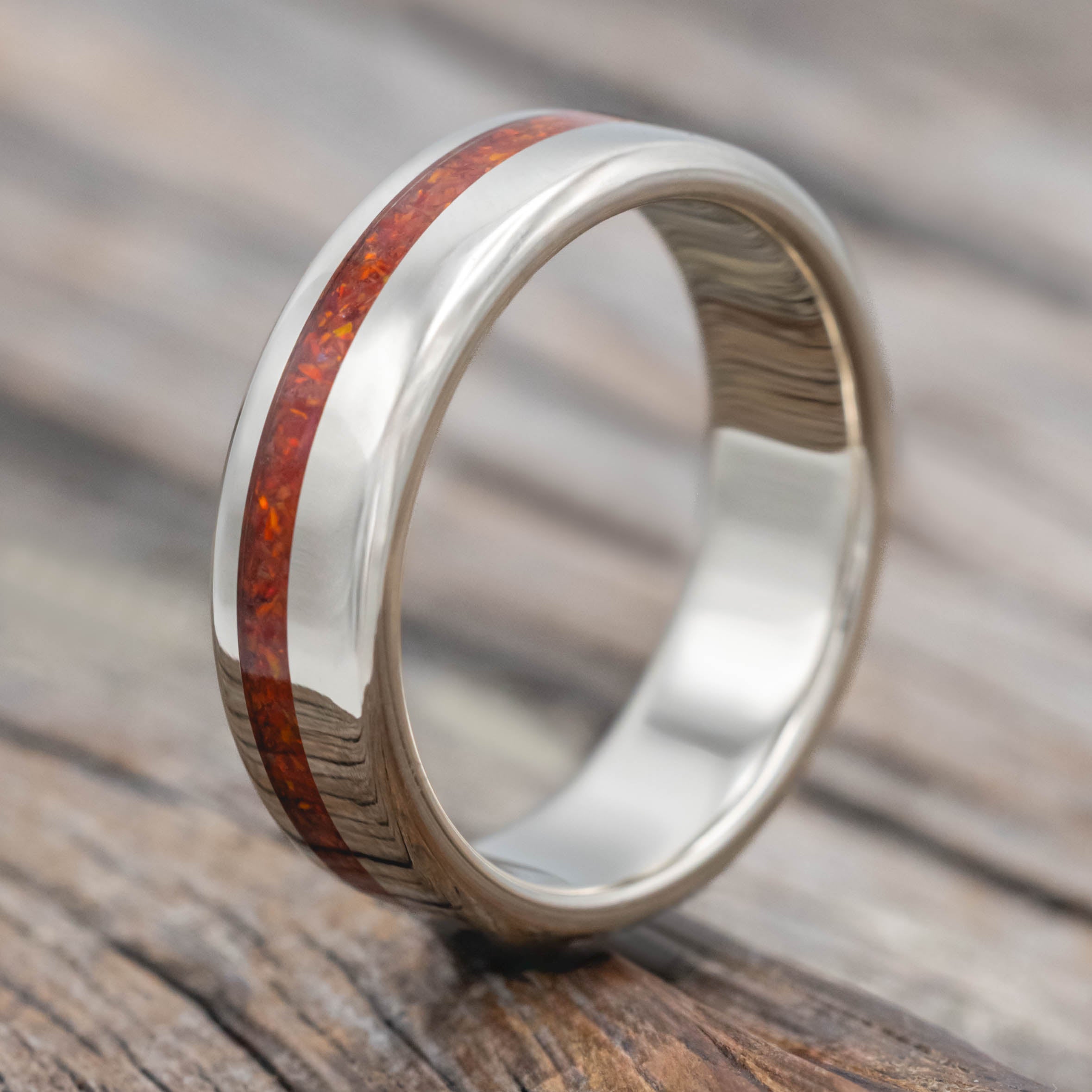 "VERTIGO" - RUBY RED OPAL WEDDING RING-Staghead Designs