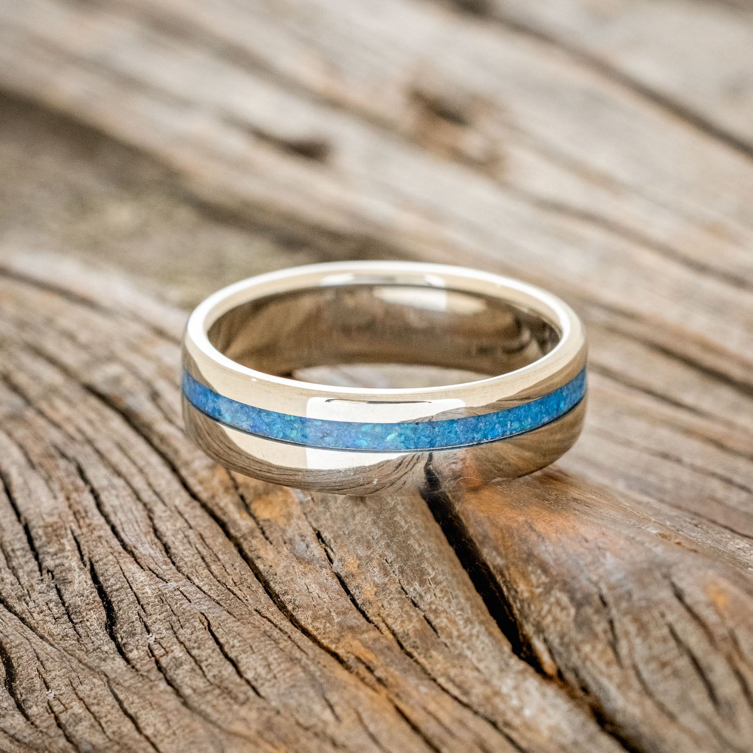 "VERTIGO" - BLUE OPAL WEDDING BAND-6