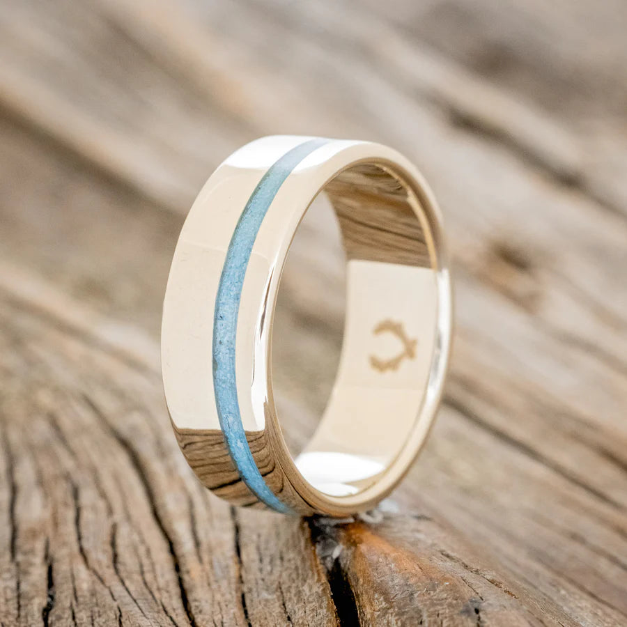 "VERTIGO" - CRUSHED TURQUOISE WEDDING RING - 14K WHITE GOLD - SIZE 10 1/2-Staghead Designs