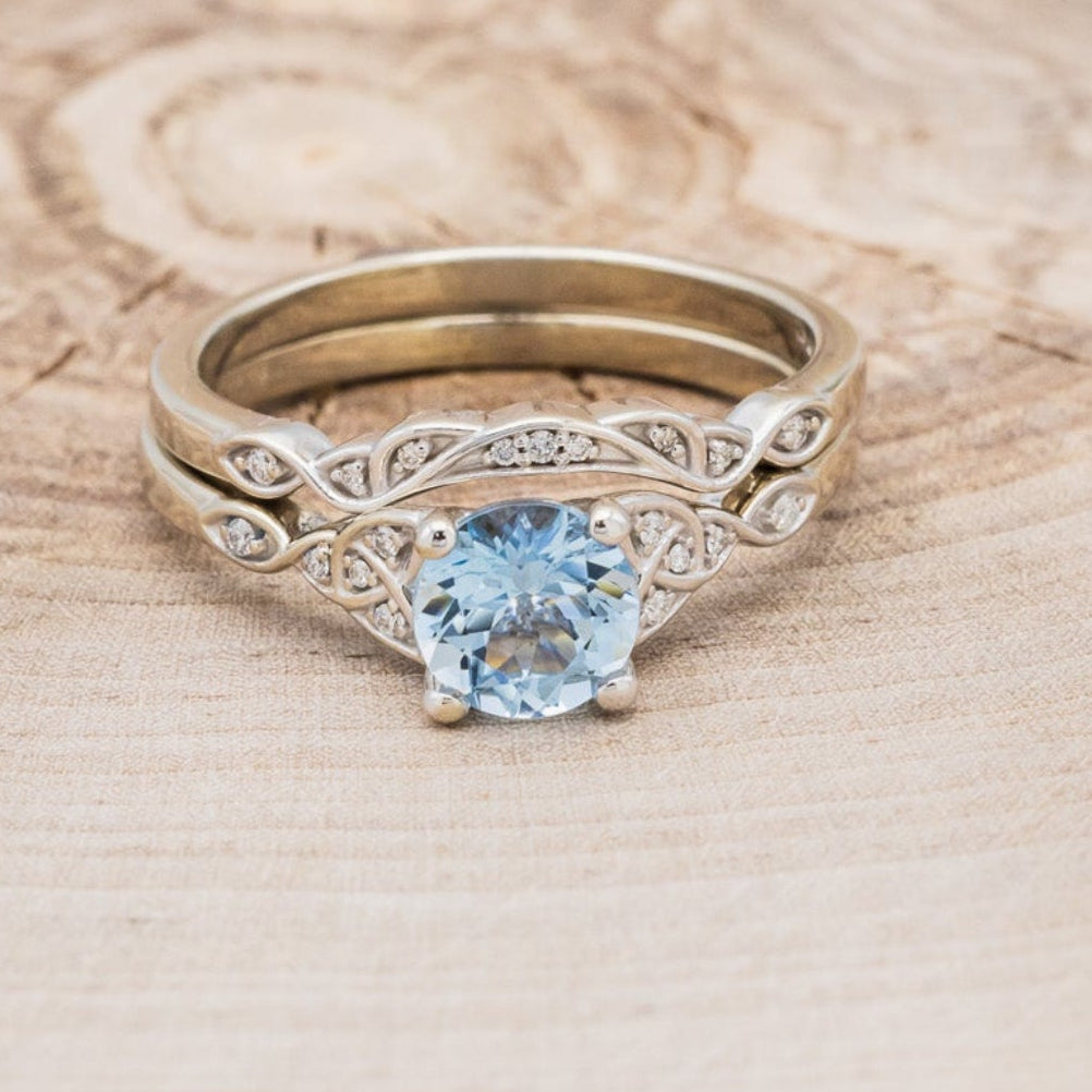 "AIFE" - CELTIC KNOT ROUND CUT AQUAMARINE ENGAGEMENT RING & TRACER-4