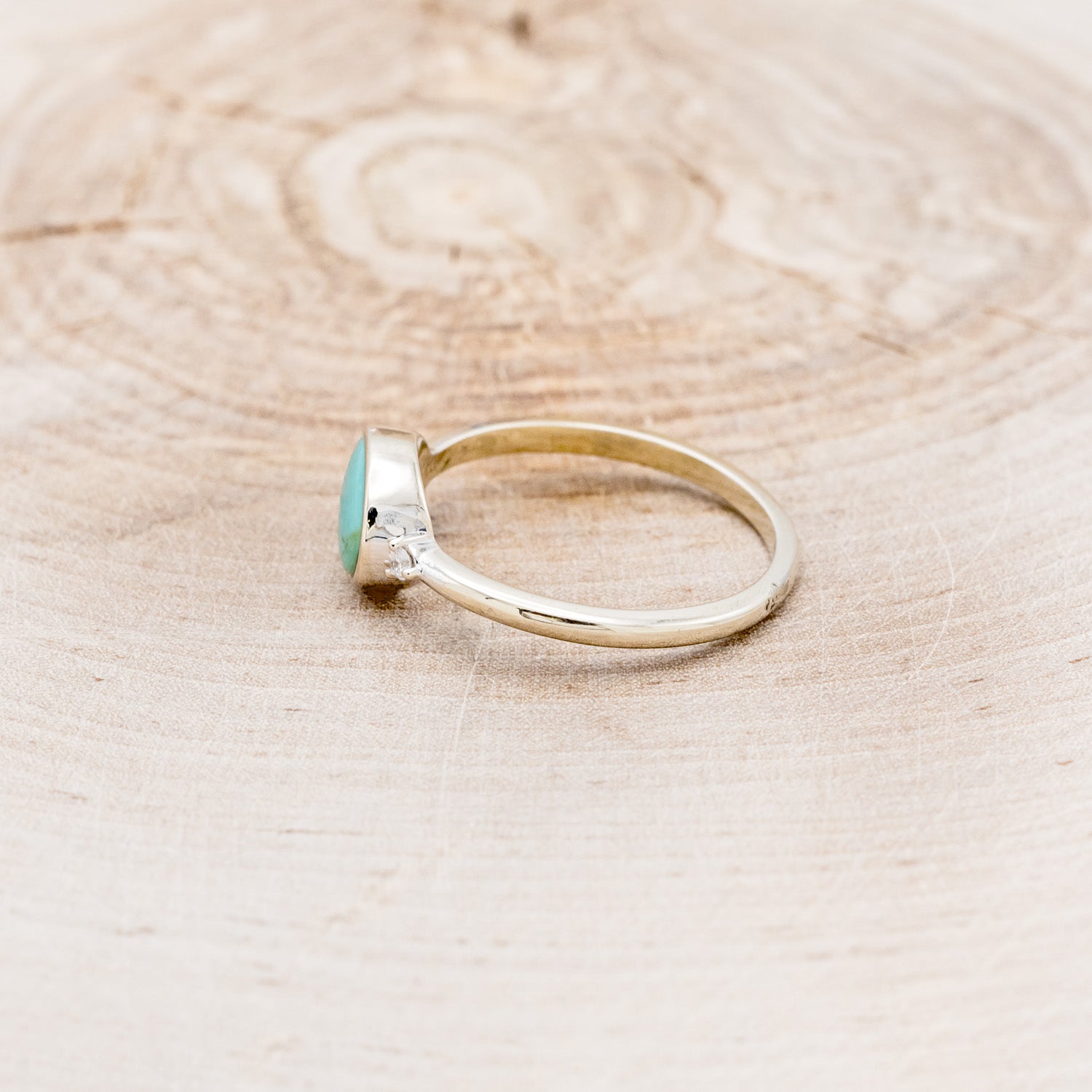 "SASI" - OVAL CABOCHON TURQUOISE ENGAGEMENT RING WITH DIAMOND ACCENTS-3