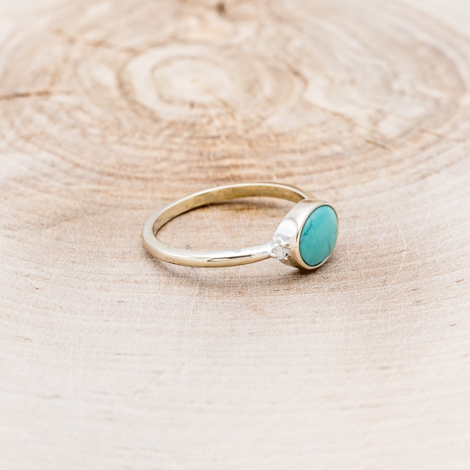 "SASI" - OVAL CABOCHON TURQUOISE ENGAGEMENT RING WITH DIAMOND ACCENTS-2
