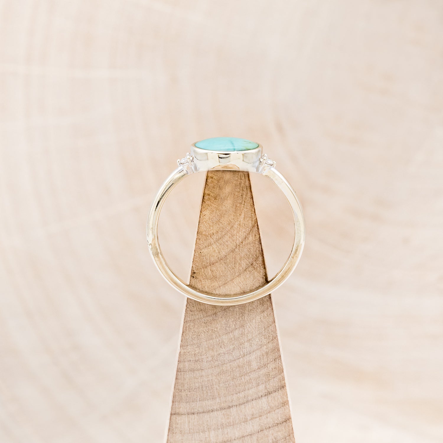 "SASI" - OVAL CABOCHON TURQUOISE ENGAGEMENT RING WITH DIAMOND ACCENTS-6