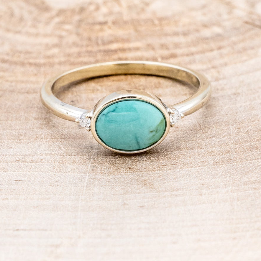 "SASI" - OVAL CABOCHON TURQUOISE ENGAGEMENT RING WITH DIAMOND ACCENTS-4