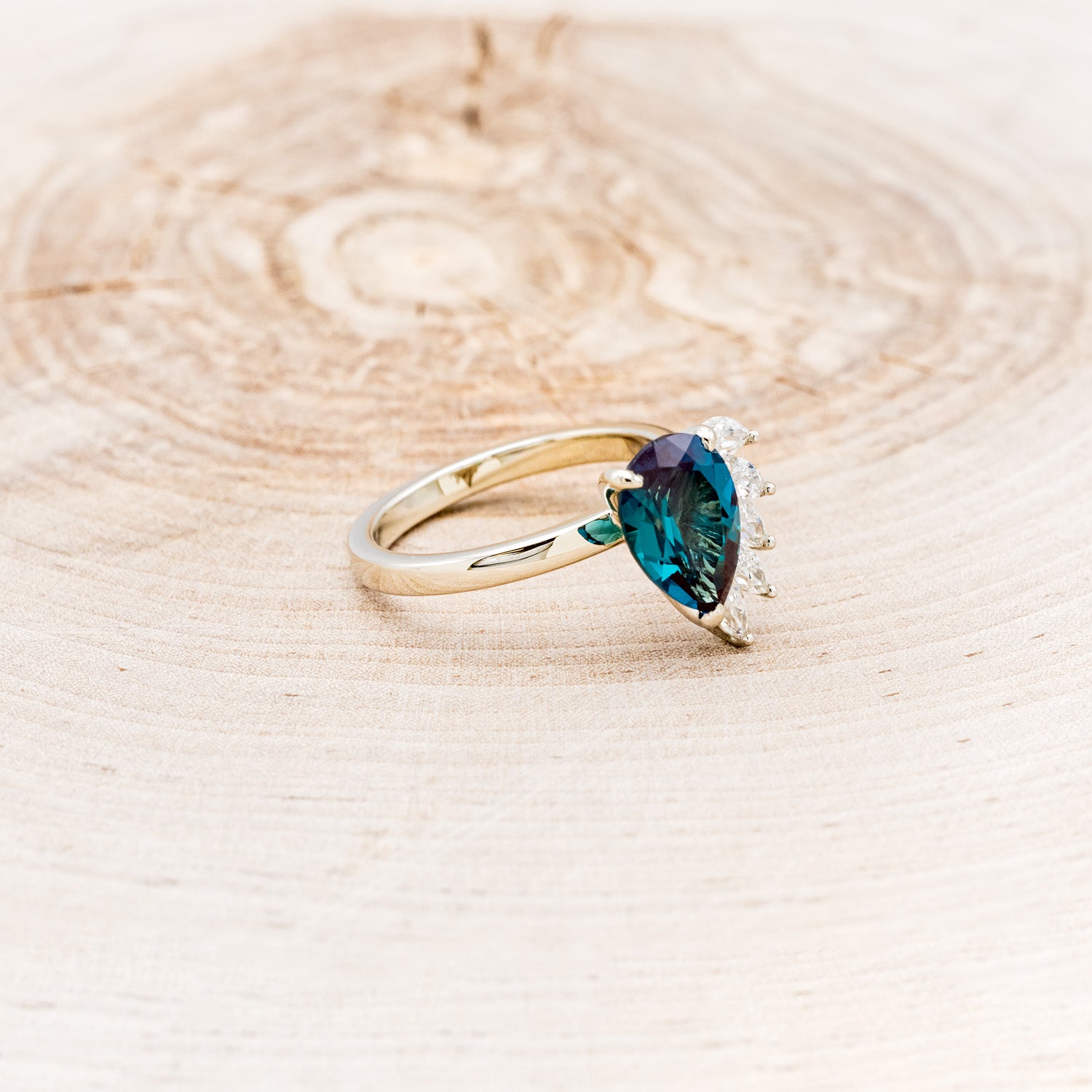 "AMBROSIA" - PEAR-SHAPED LAB-GROWN ALEXANDRITE ENGAGEMENT RING WITH MOISSANITE ACCENTS-2