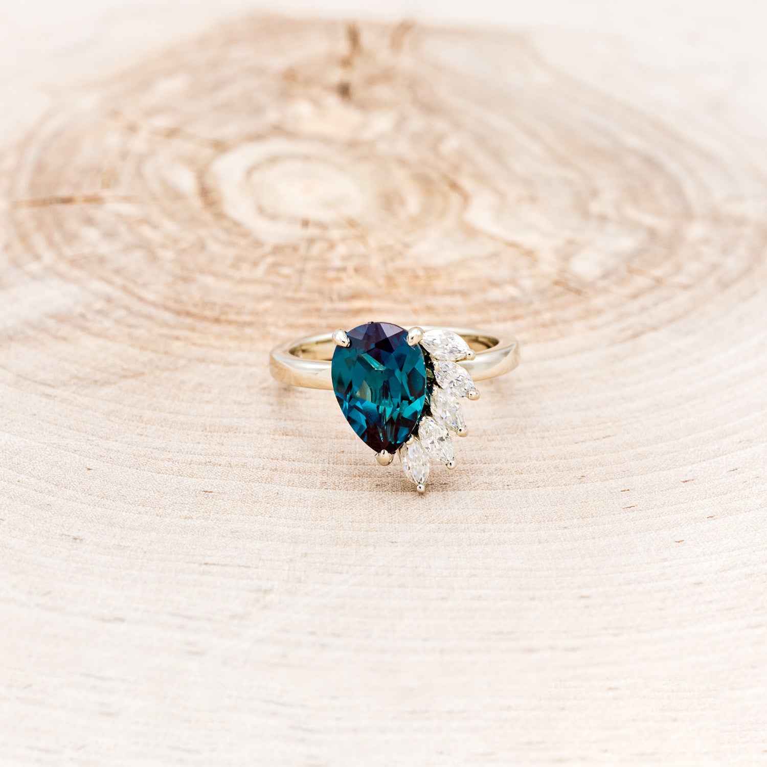 "AMBROSIA" - PEAR-SHAPED LAB-GROWN ALEXANDRITE ENGAGEMENT RING WITH MOISSANITE ACCENTS-4