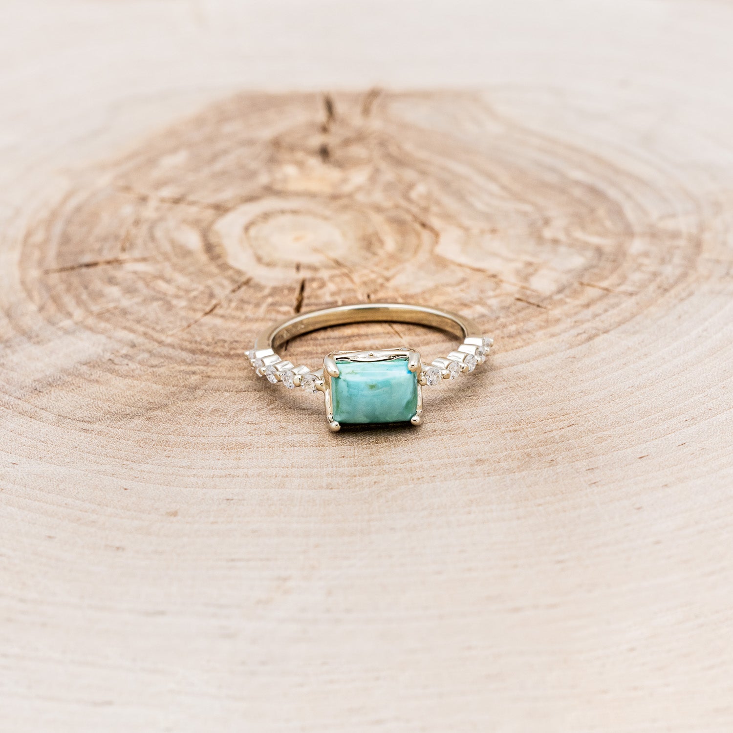 "AZURA" - EMERALD CUT TURQUOISE ENGAGEMENT RING WITH DIAMOND ACCENTS-4