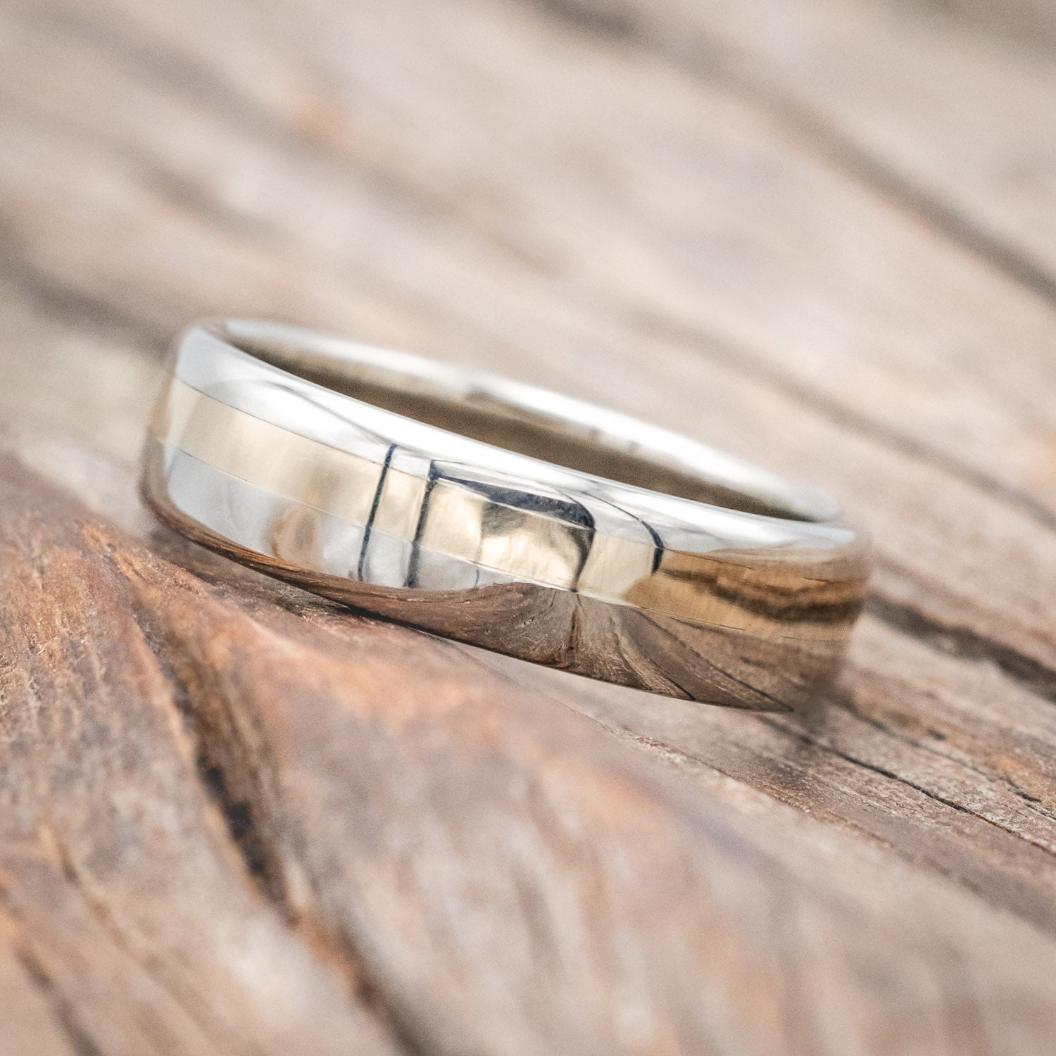 "VERTIGO" - 14K GOLD INLAY WEDDING RING-Staghead Designs