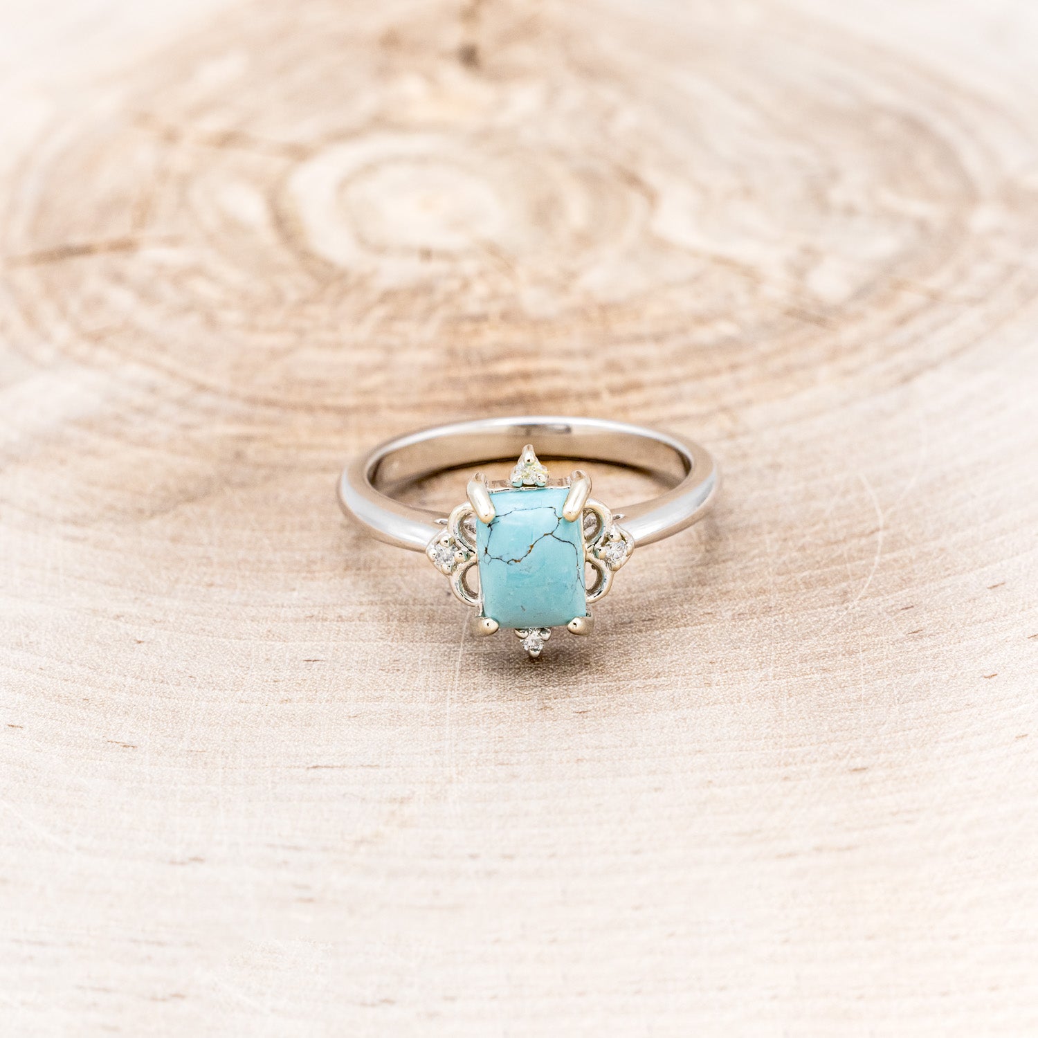 "ZELLA" - EMERALD CUT TURQUOISE ENGAGEMENT RING WITH DIAMOND ACCENTS-4