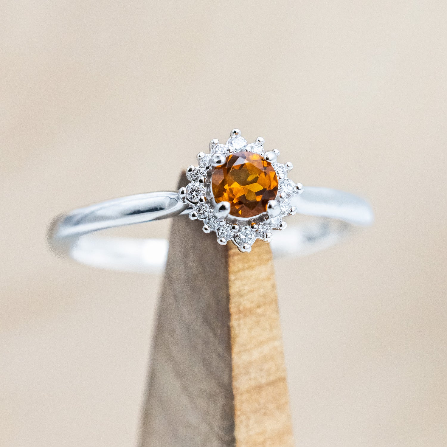 "MYALL" - ROUND CUT CITRINE ENGAGEMENT RING WITH DIAMOND HALO-Staghead Designs