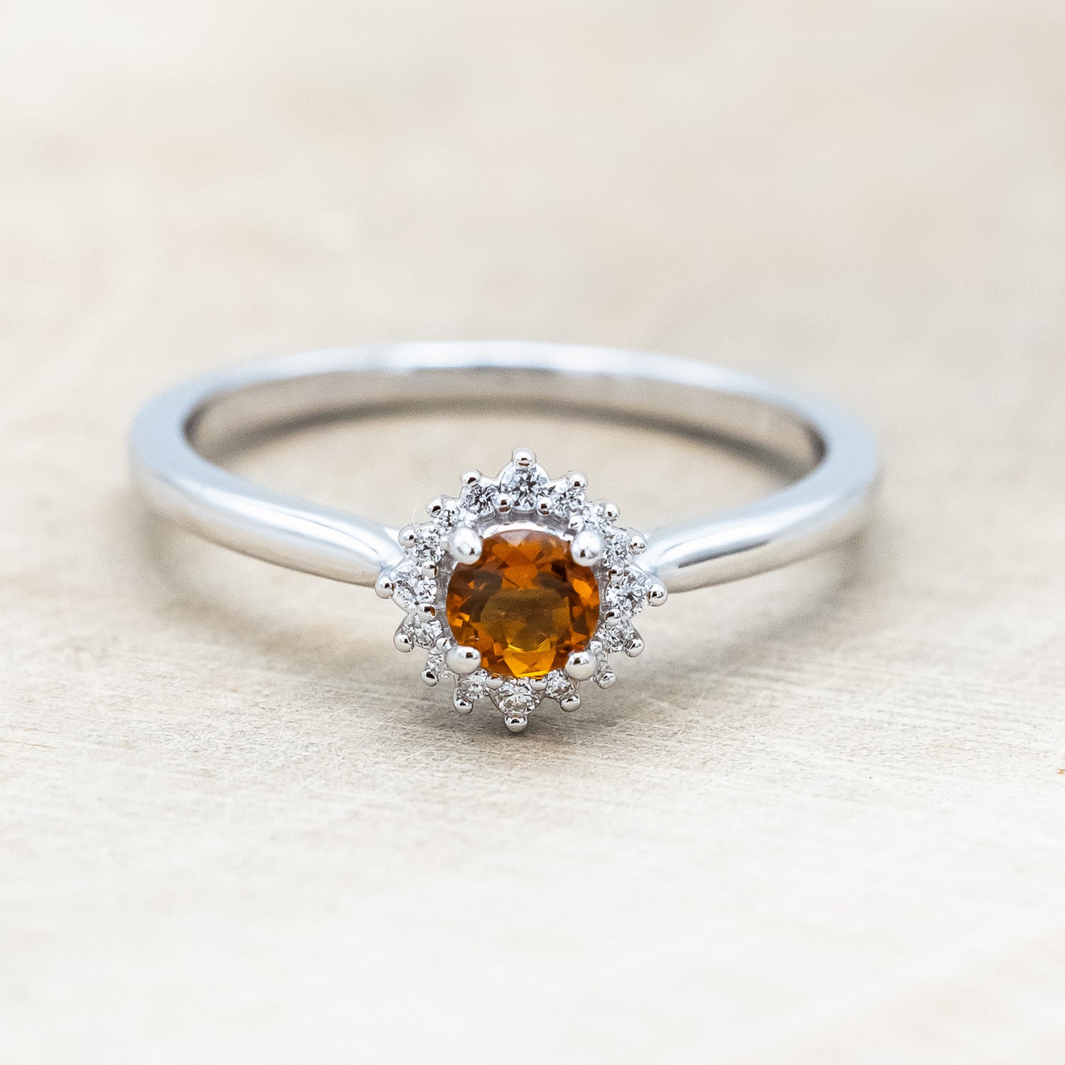 "MYALL" - ROUND CUT CITRINE ENGAGEMENT RING WITH DIAMOND HALO-Staghead Designs