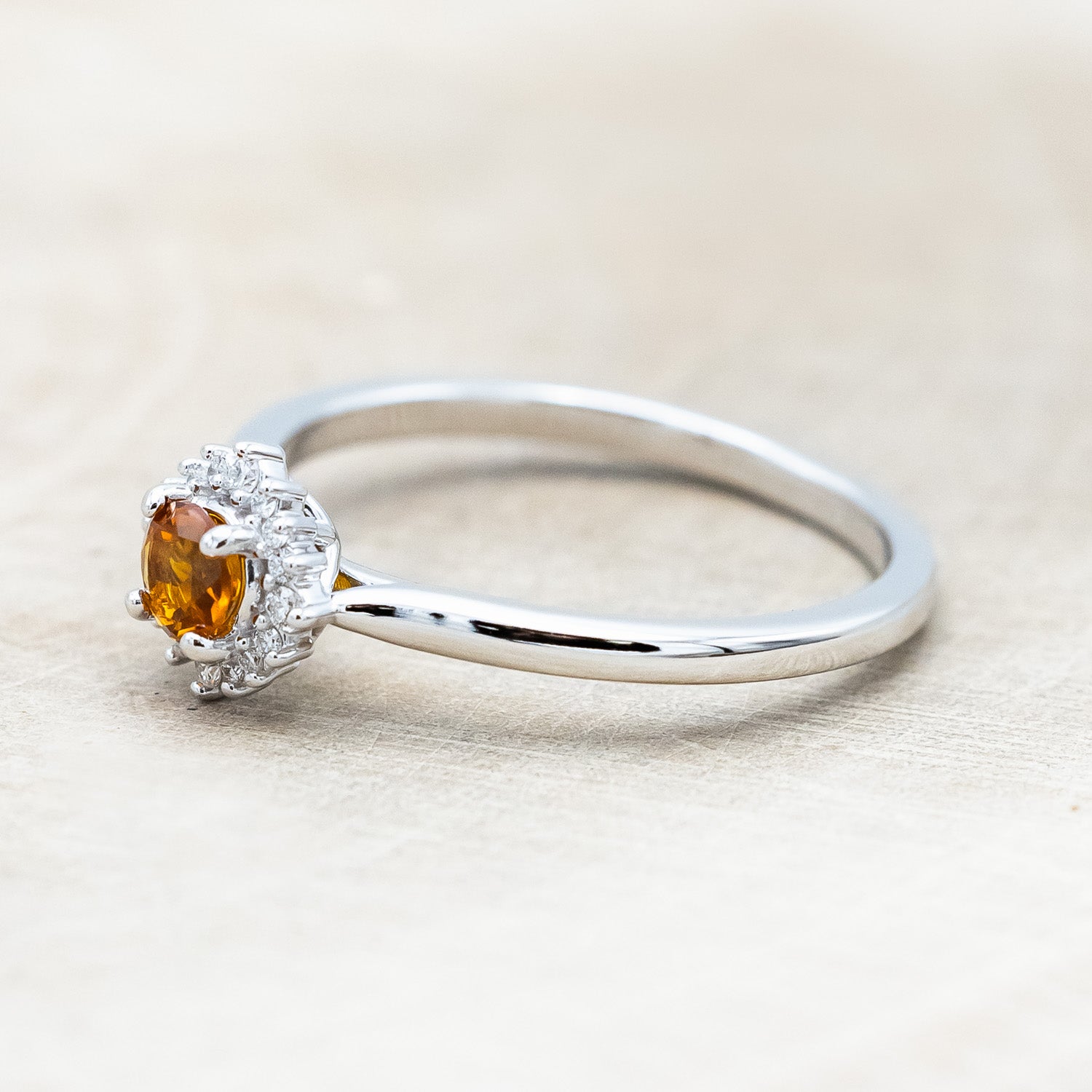 "MYALL" - ROUND CUT CITRINE ENGAGEMENT RING WITH DIAMOND HALO-Staghead Designs