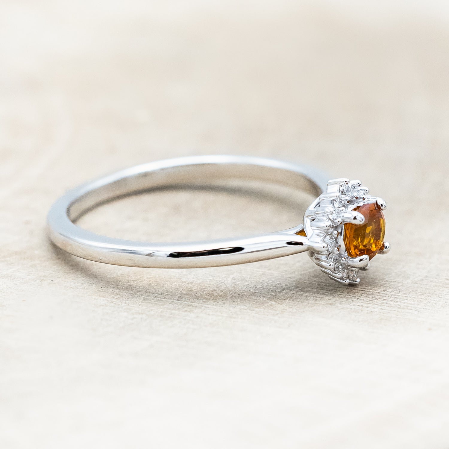 "MYALL" - ROUND CUT CITRINE ENGAGEMENT RING WITH DIAMOND HALO-Staghead Designs