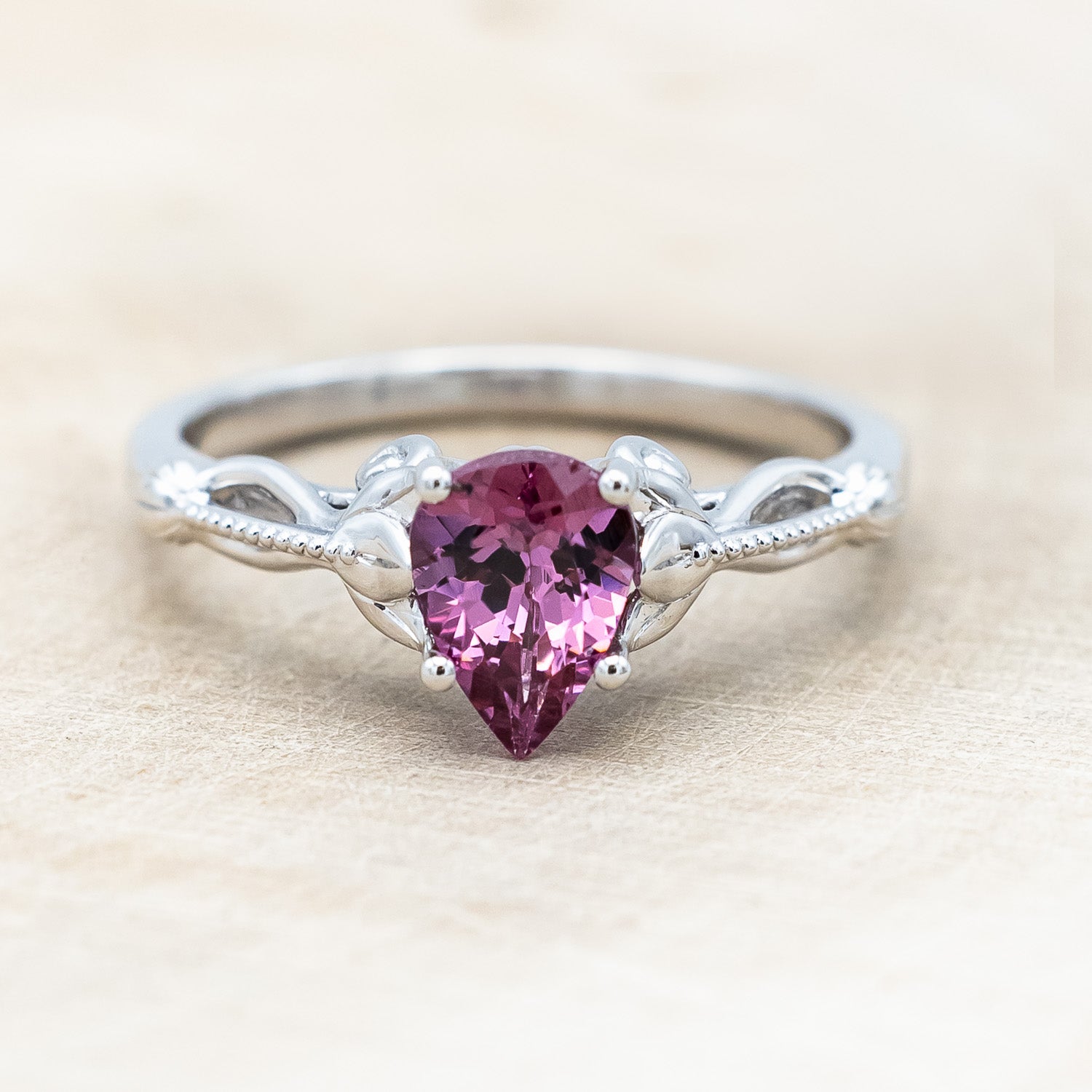 "ROSEMARY" - SOLITAIRE ENGAGEMENT RING WITH FLORAL-STYLE BAND - MOUNTING ONLY - SELECT YOUR OWN STONE-Staghead Designs