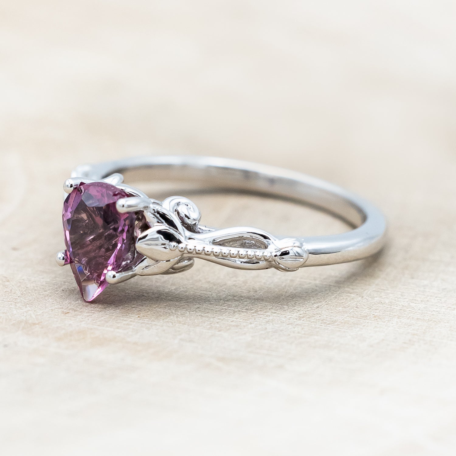 "ROSEMARY" - SOLITAIRE ENGAGEMENT RING WITH FLORAL-STYLE BAND - MOUNTING ONLY - SELECT YOUR OWN STONE-Staghead Designs