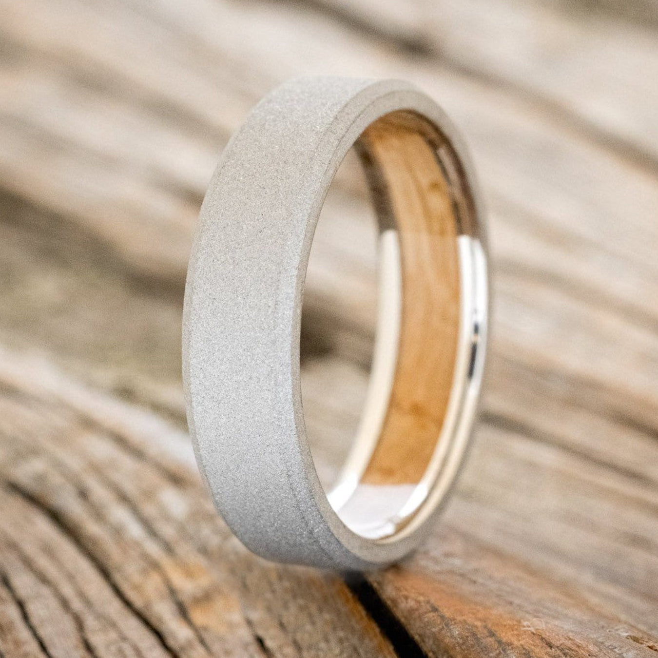 WHISKEY BARREL CHANNEL LINED RING WITH SANDBLASTED FINISH-1