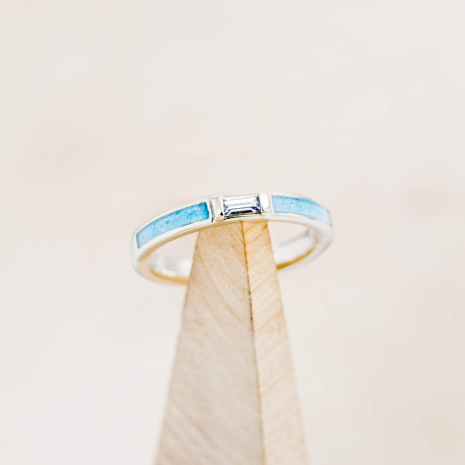 WHITE SAPPHIRE WEDDING BAND WITH TURQUOISE INLAYS-1