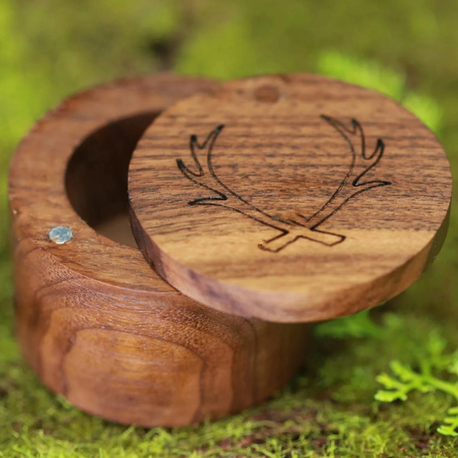 Wooden Wedding Ring Box with Antler Engraving-1