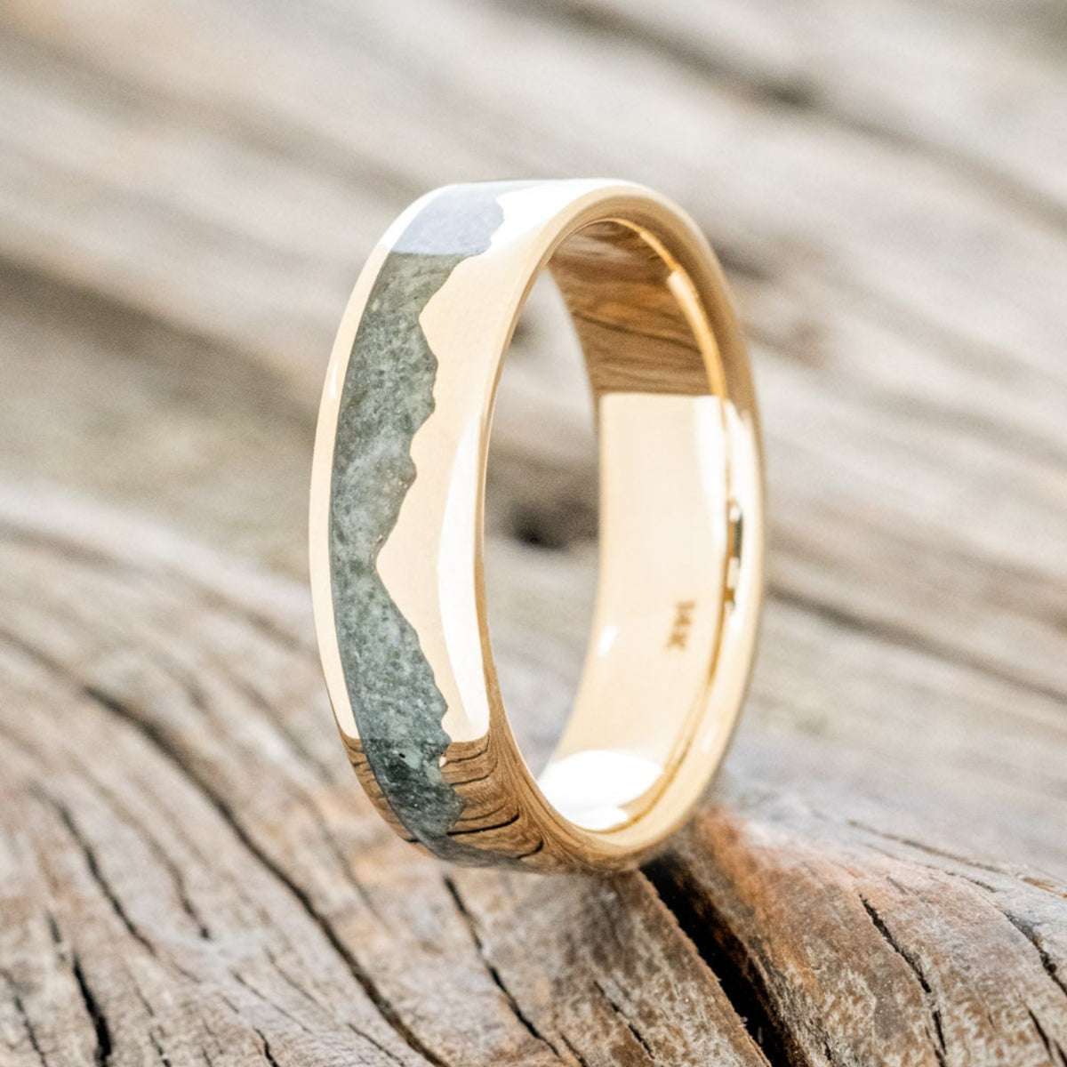 "HELIOS" - CRUSHED MOSS AGATE MOUNTAIN RANGE WEDDING BAND-14