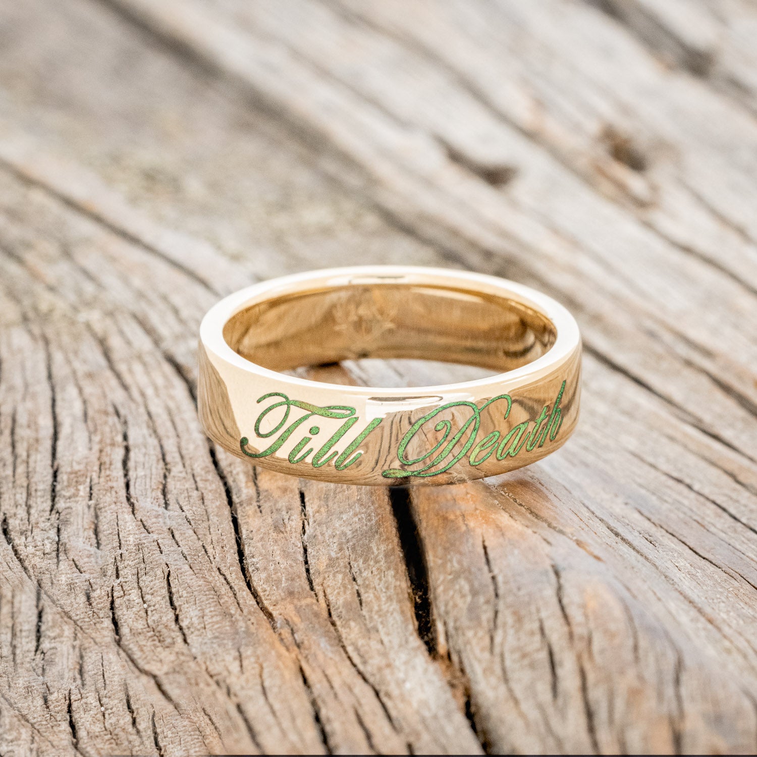 "TILL DEATH" - GLOWING ENGRAVED WEDDING RING-6