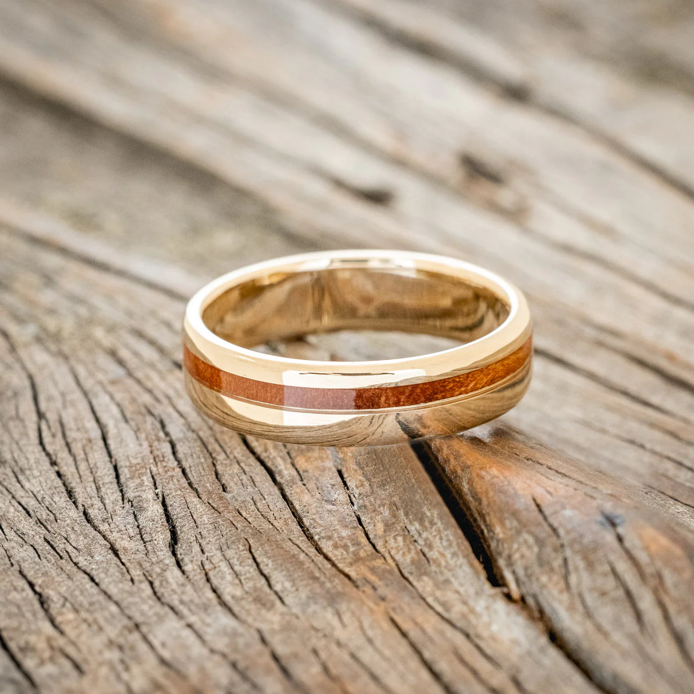 "VERTIGO" - REDWOOD WEDDING RING - 14K YELLOW GOLD (6MM) - SIZE 11 1/4-Staghead Designs