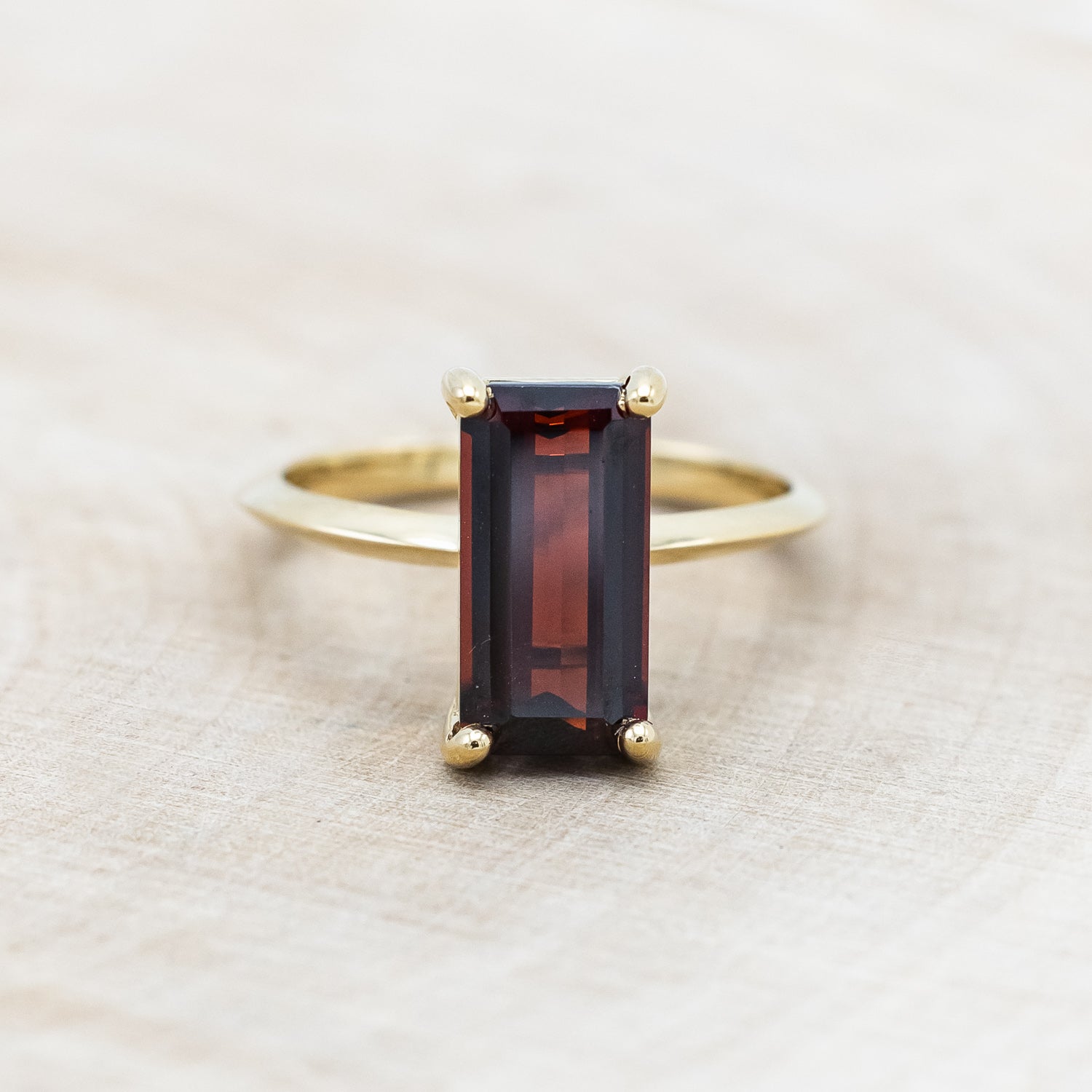 "ALEXA" - EMERALD CUT MOZAMBIQUE GARNET SOLITAIRE ENGAGEMENT RING-Staghead Designs