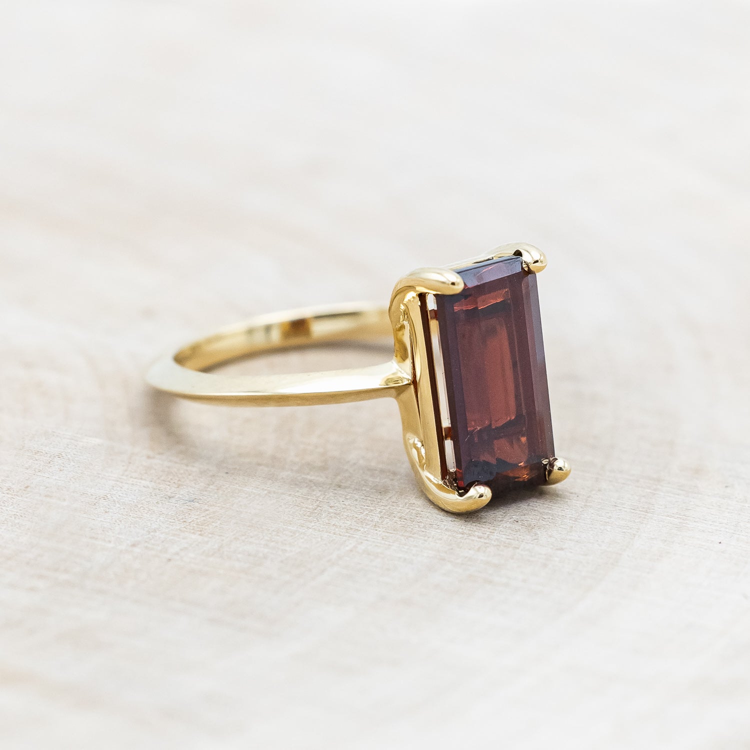 "ALEXA" - EMERALD CUT MOZAMBIQUE GARNET SOLITAIRE ENGAGEMENT RING-Staghead Designs