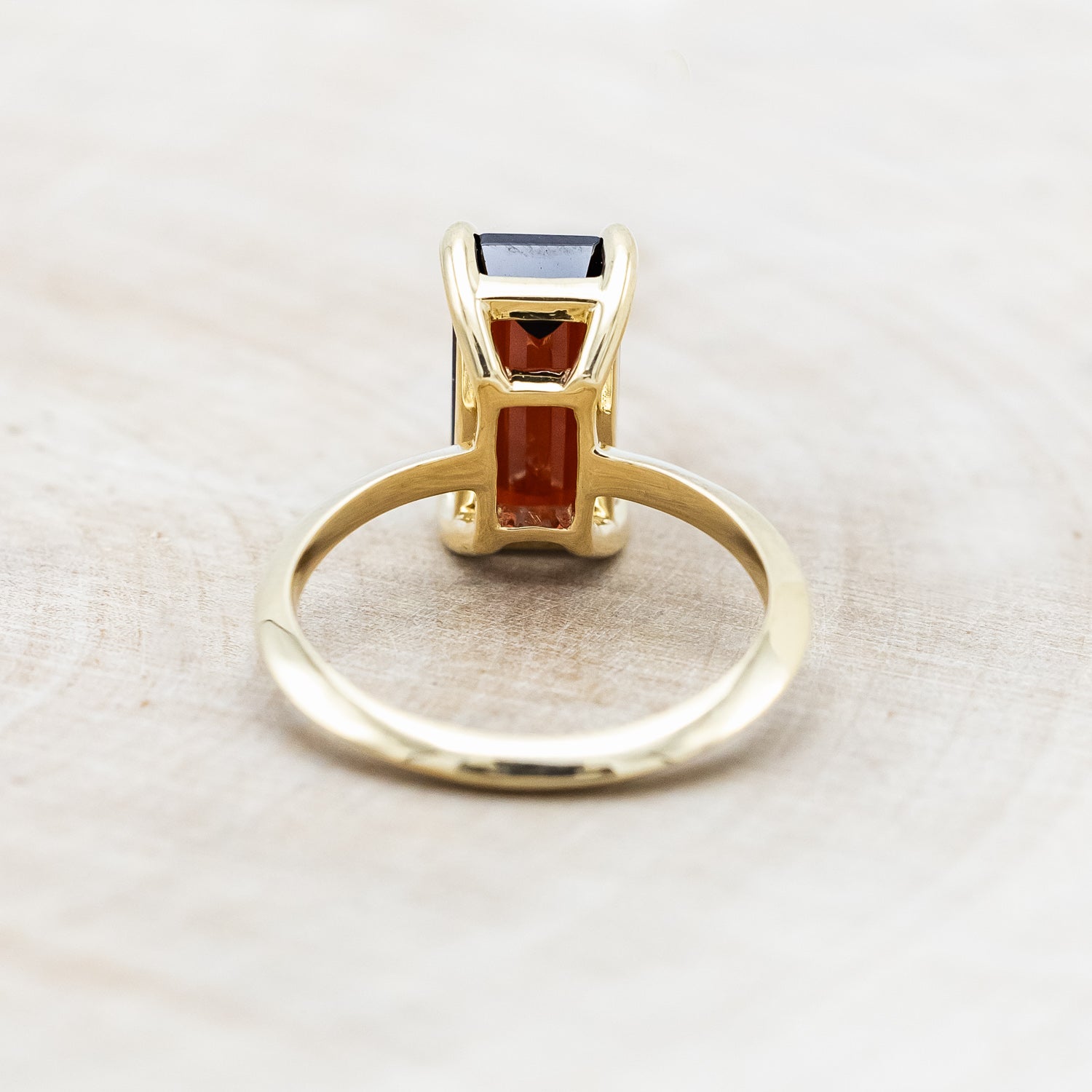 "ALEXA" - EMERALD CUT MOZAMBIQUE GARNET SOLITAIRE ENGAGEMENT RING-Staghead Designs