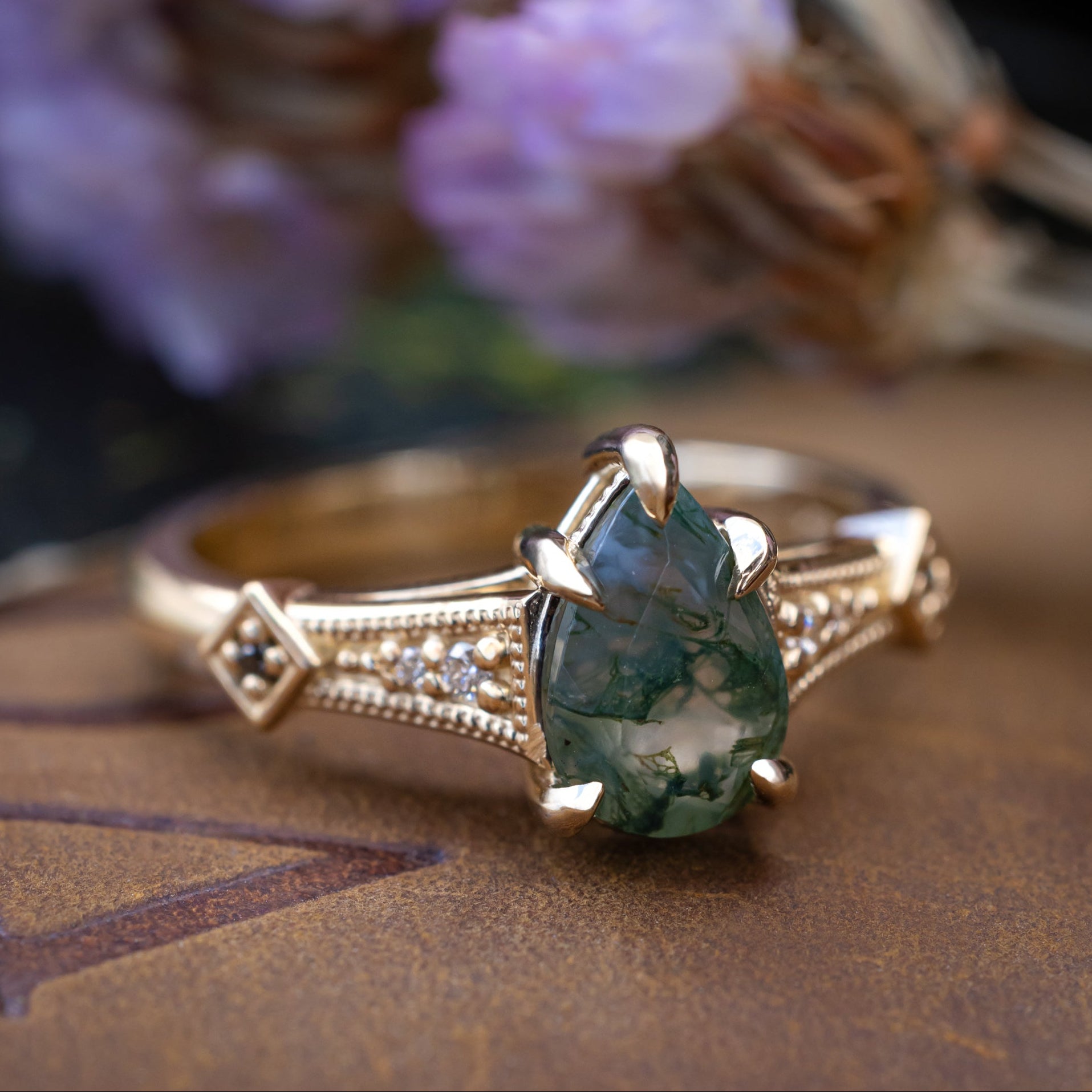 "Annora" - Pear Cut Engagement Ring With Diamond Accents-Staghead Designs
