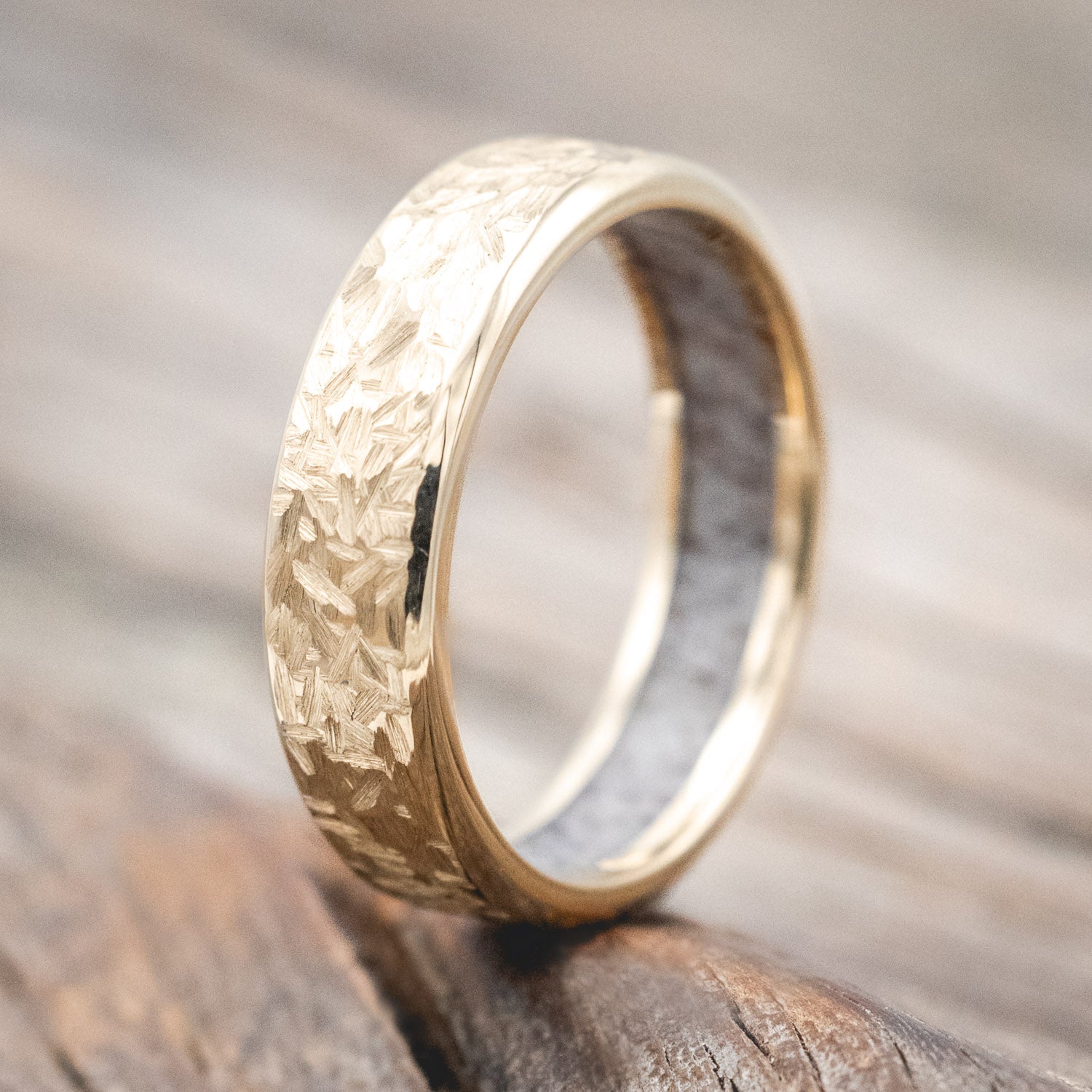 ANTLER LINED WEDDING BAND WITH CROSSHATCHED FINISH-Staghead Designs