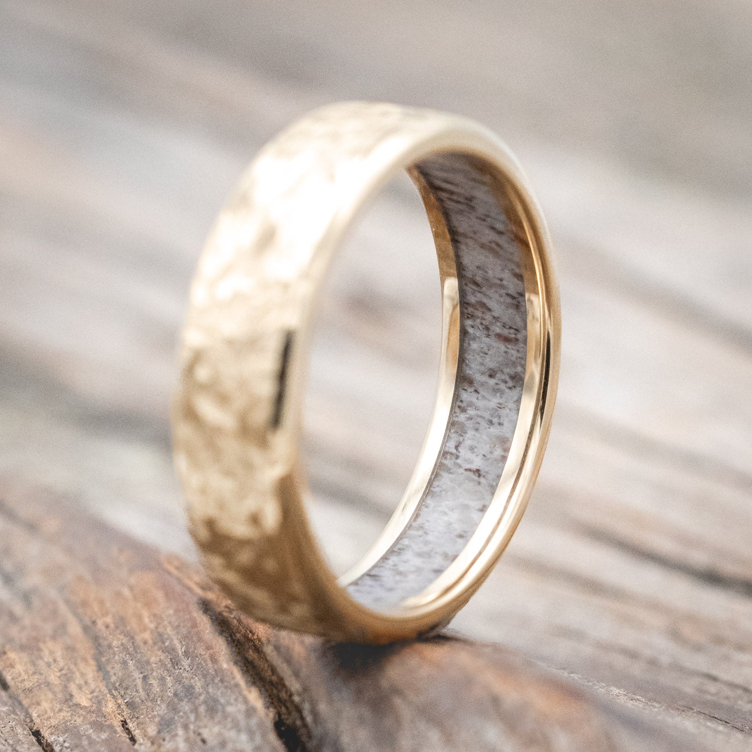 ANTLER LINED WEDDING BAND WITH CROSSHATCHED FINISH-Staghead Designs