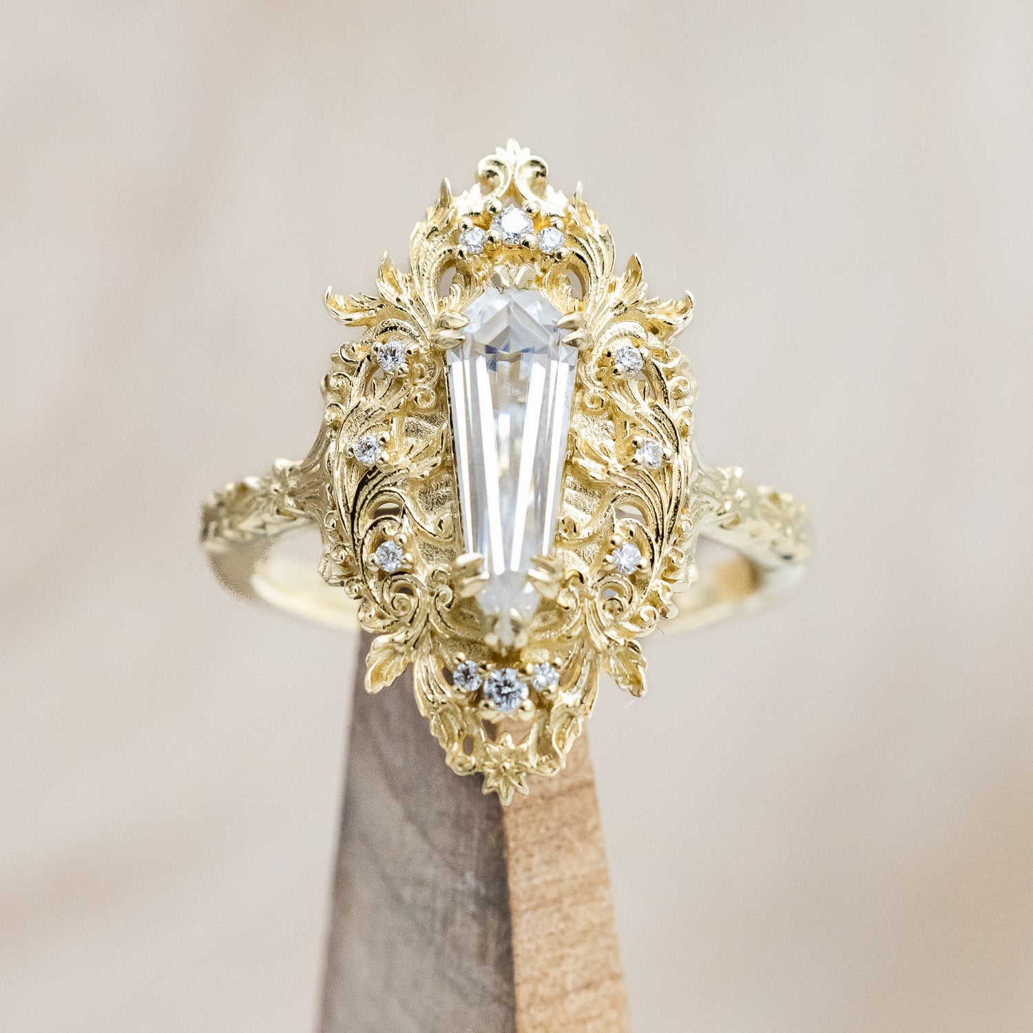 "Cherie" - rococo-inspired Moissanite women's engagement ring with diamond accents