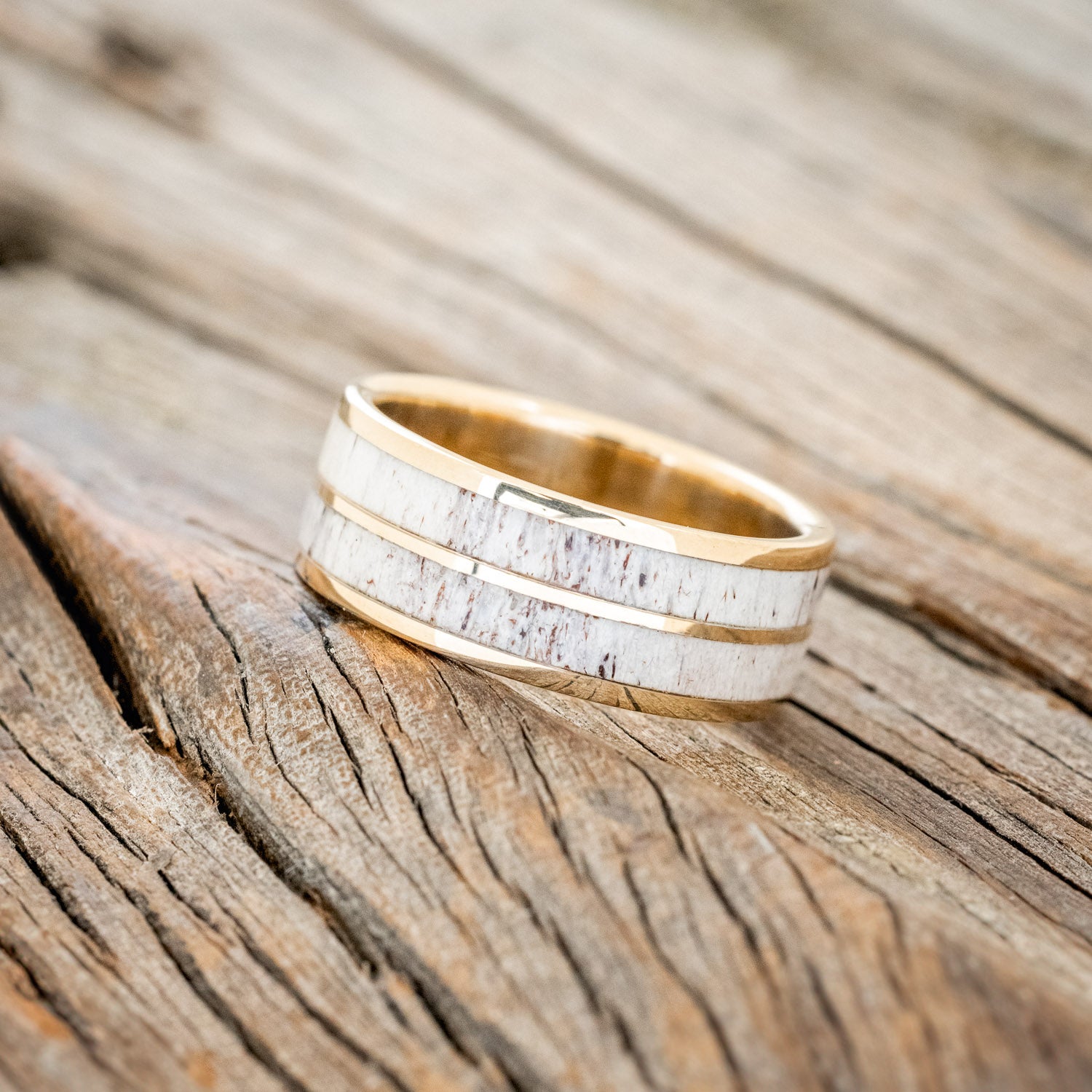 ANTLER & 14K GOLD INLAY WEDDING BAND-2