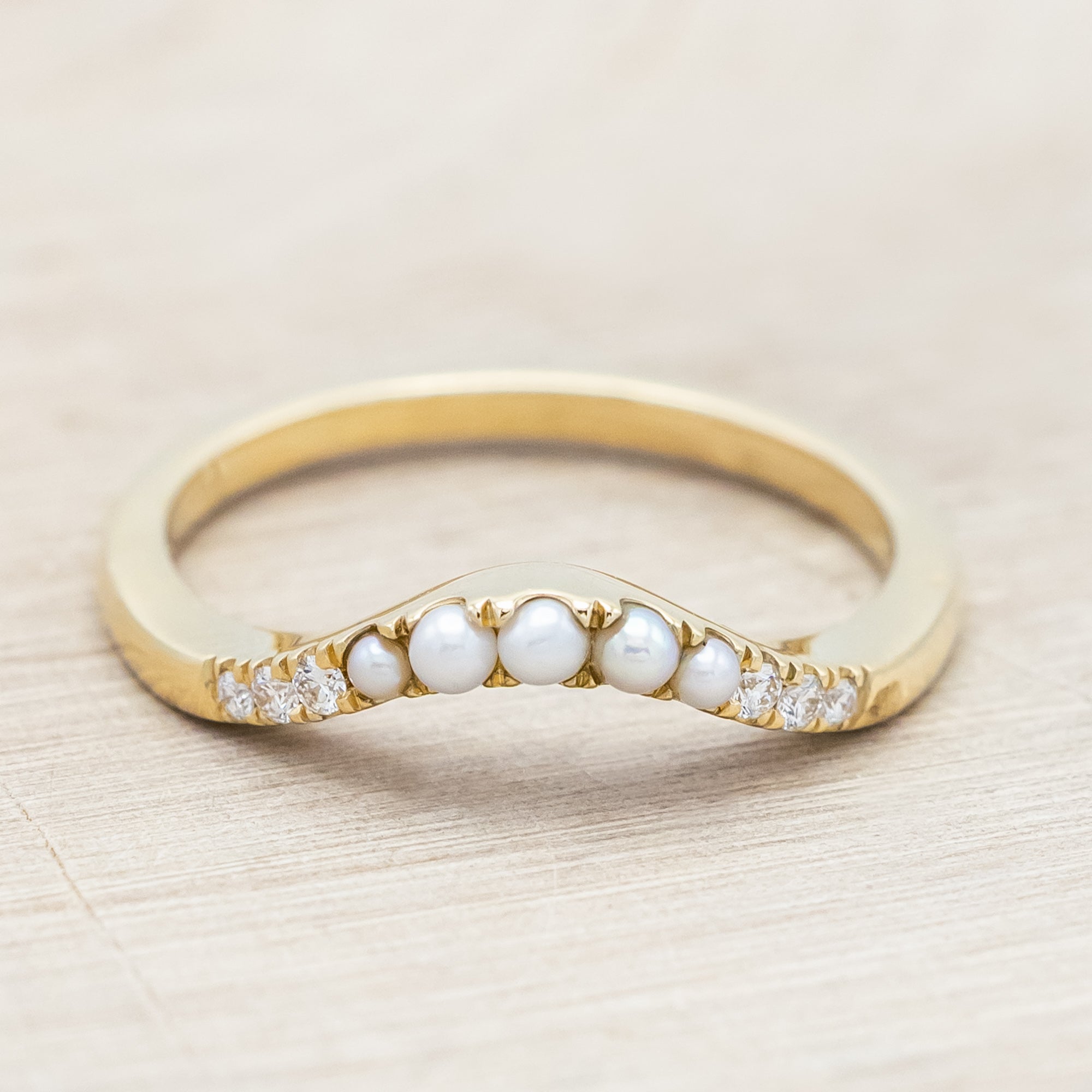 "ARABELLA" - PEAR CUT MOSS AGATE ENGAGEMENT RING WITH A DIAMOND HALO & CONTOURED PEARL TRACER-Staghead Designs