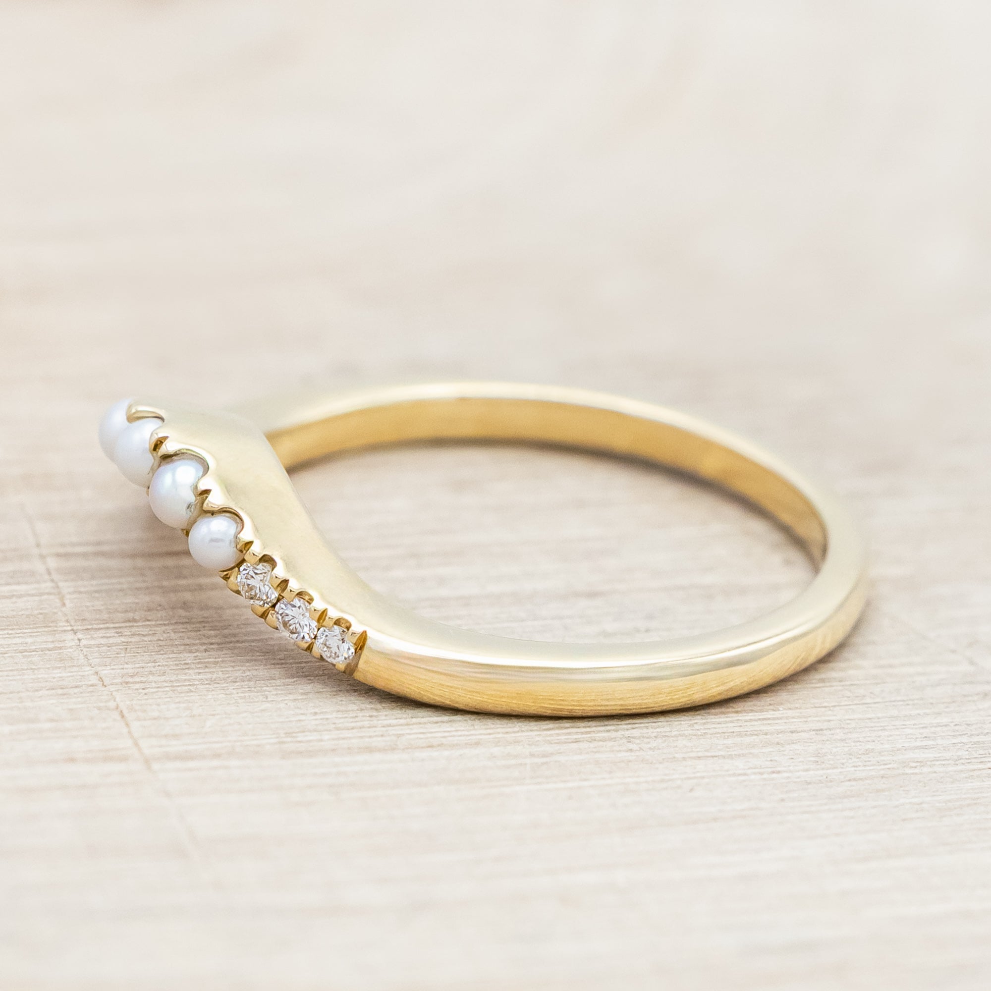 "ARABELLA" - PEAR CUT MOSS AGATE ENGAGEMENT RING WITH A DIAMOND HALO & CONTOURED PEARL TRACER-Staghead Designs